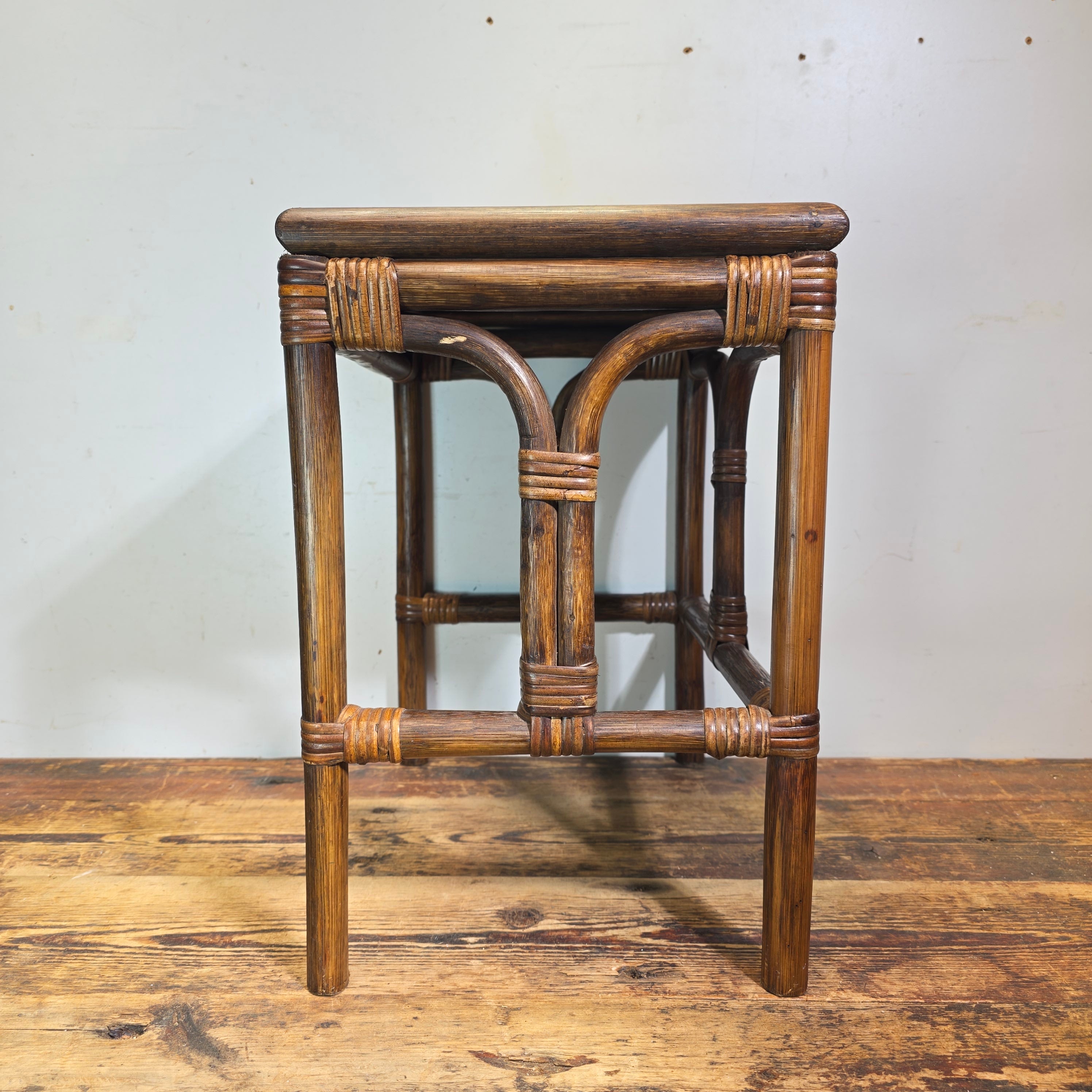 Vintage Rattan Bamboo Nesting Side Table Boho End Plant Stand Small Single Piece