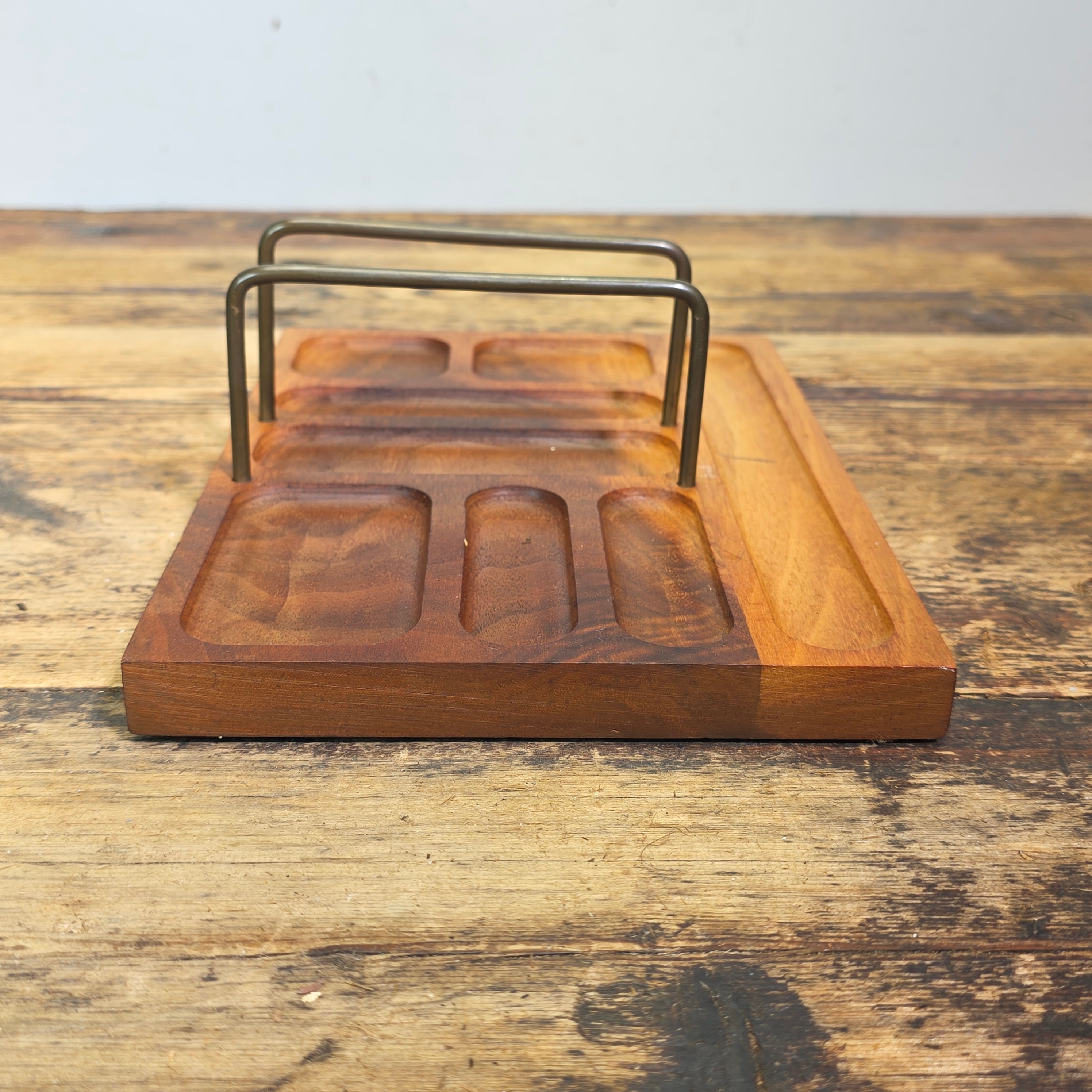 Vintage Walnut Desk Organizer Valet Tray MCM Mid Century Wood Mail Letter Rack