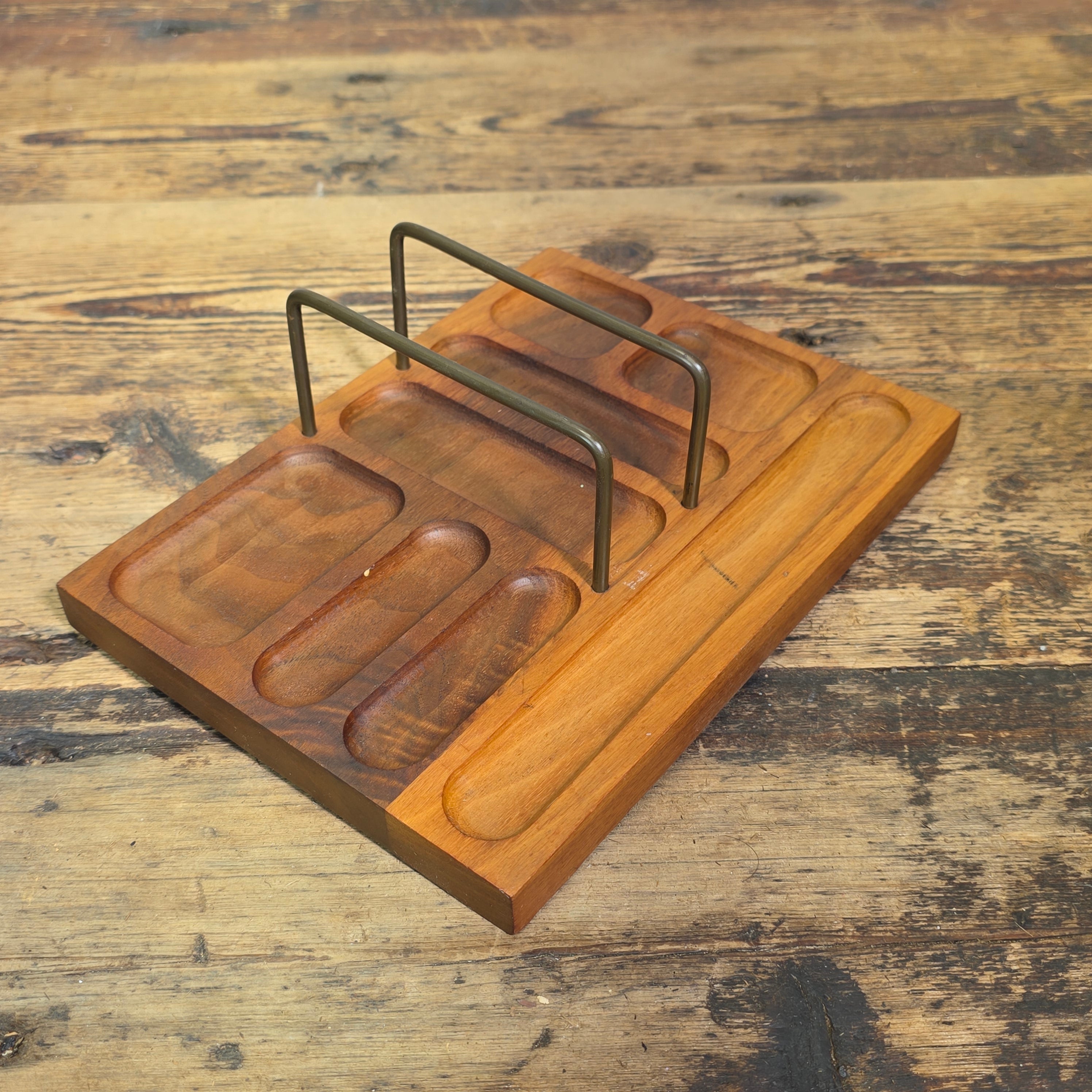 Vintage Walnut Desk Organizer Valet Tray MCM Mid Century Wood Mail Letter Rack