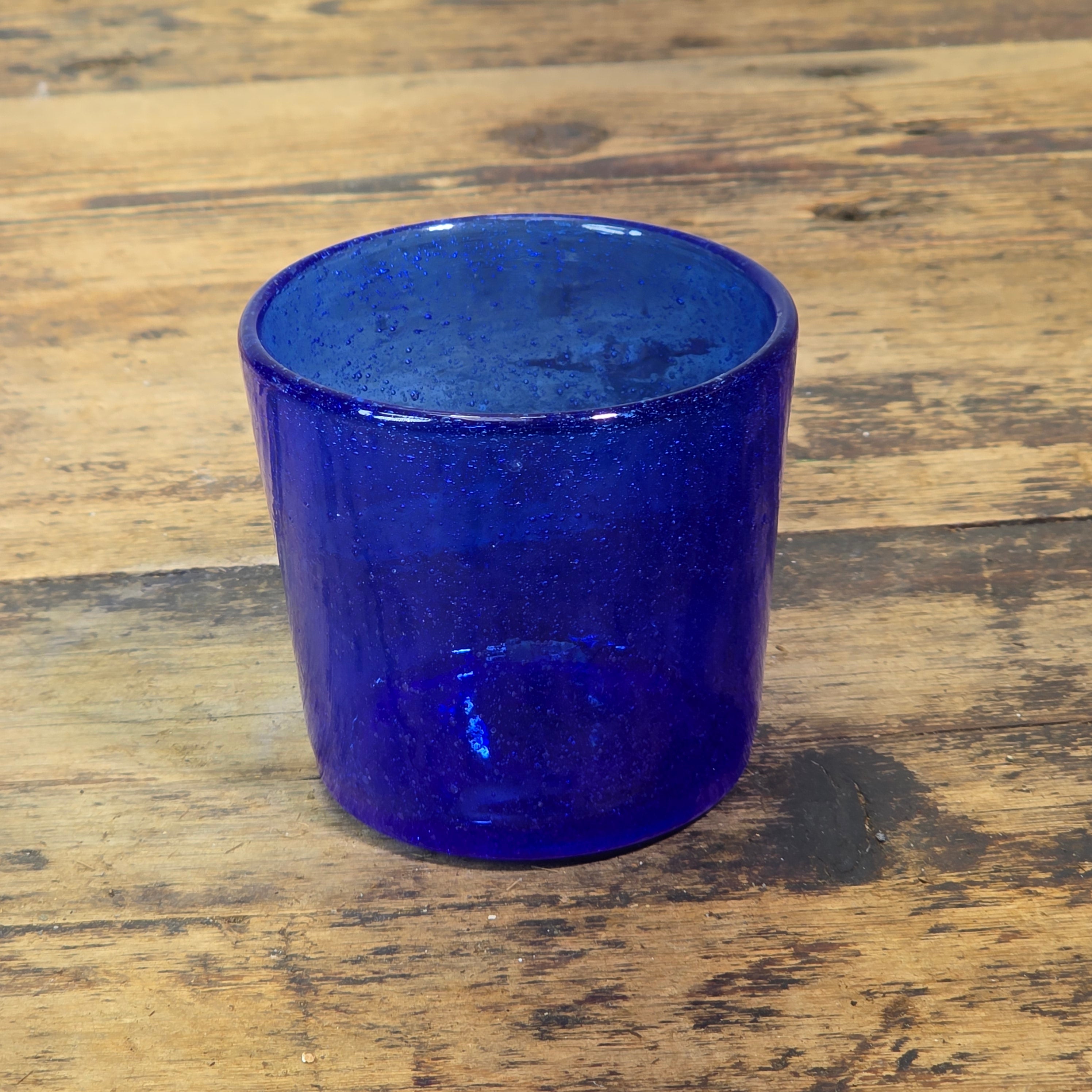 Vintage Mexican Hand Blown Cobalt Blue Bubble Glass Tumbler Votive Cup 10 oz.