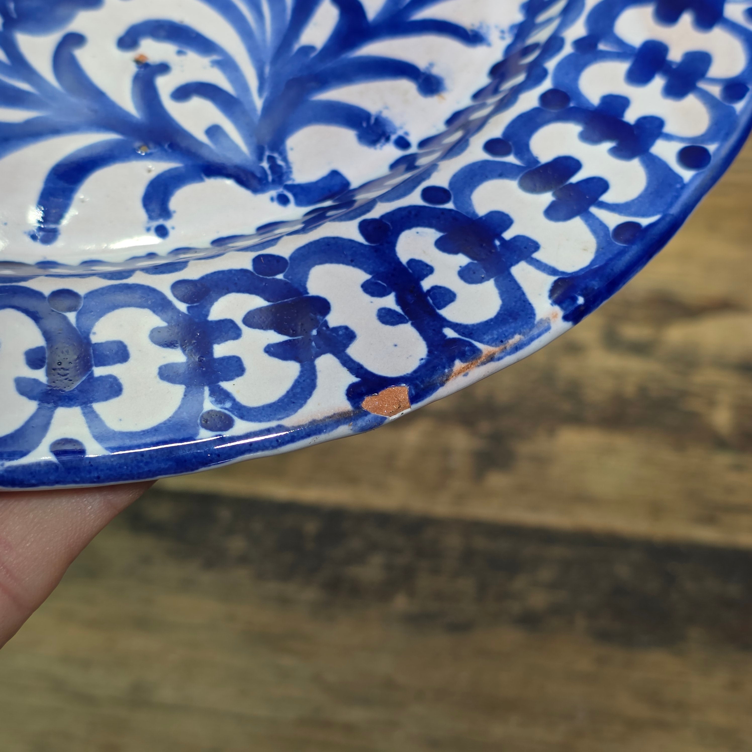 Vintage Fajalauza Granada Spanish Pottery Plate Blue White Bird MMM Morales 9"