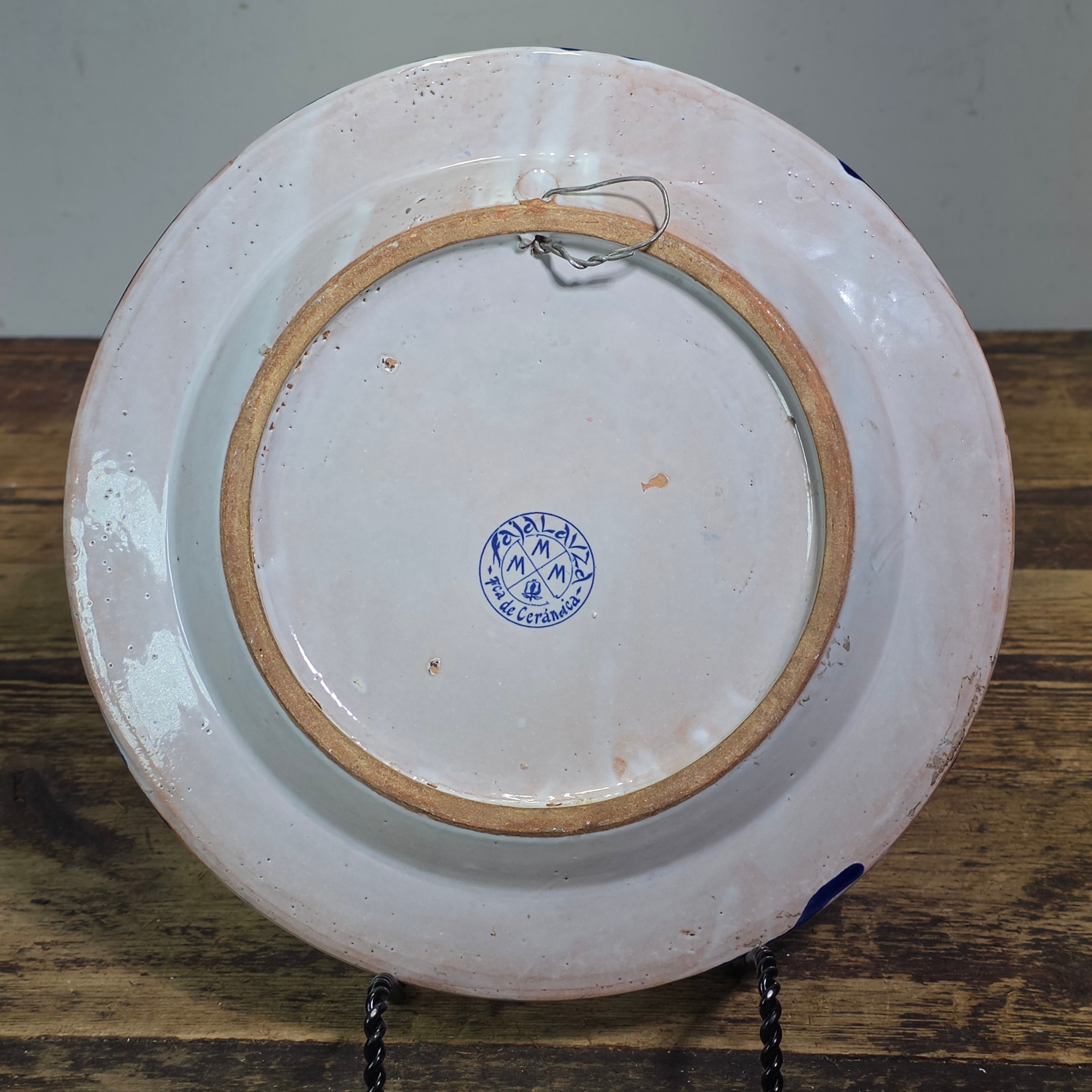 Vintage Fajalauza Granada Spanish Pottery Plate Blue White Bird MMM Morales 9"