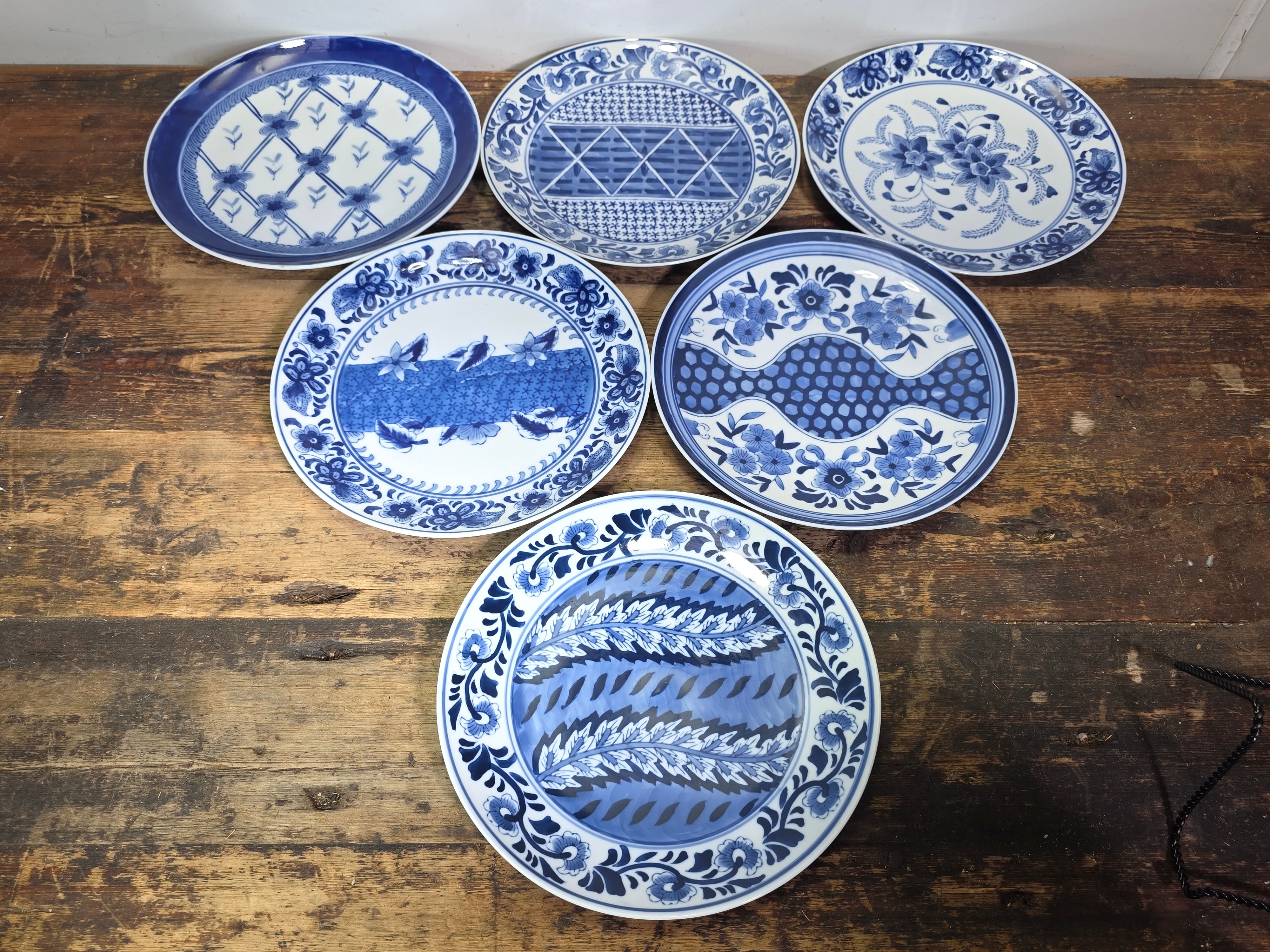 Kafuh Japan Blue White Porcelain Dinner Plates Set 6 Assorted Pattern 10"