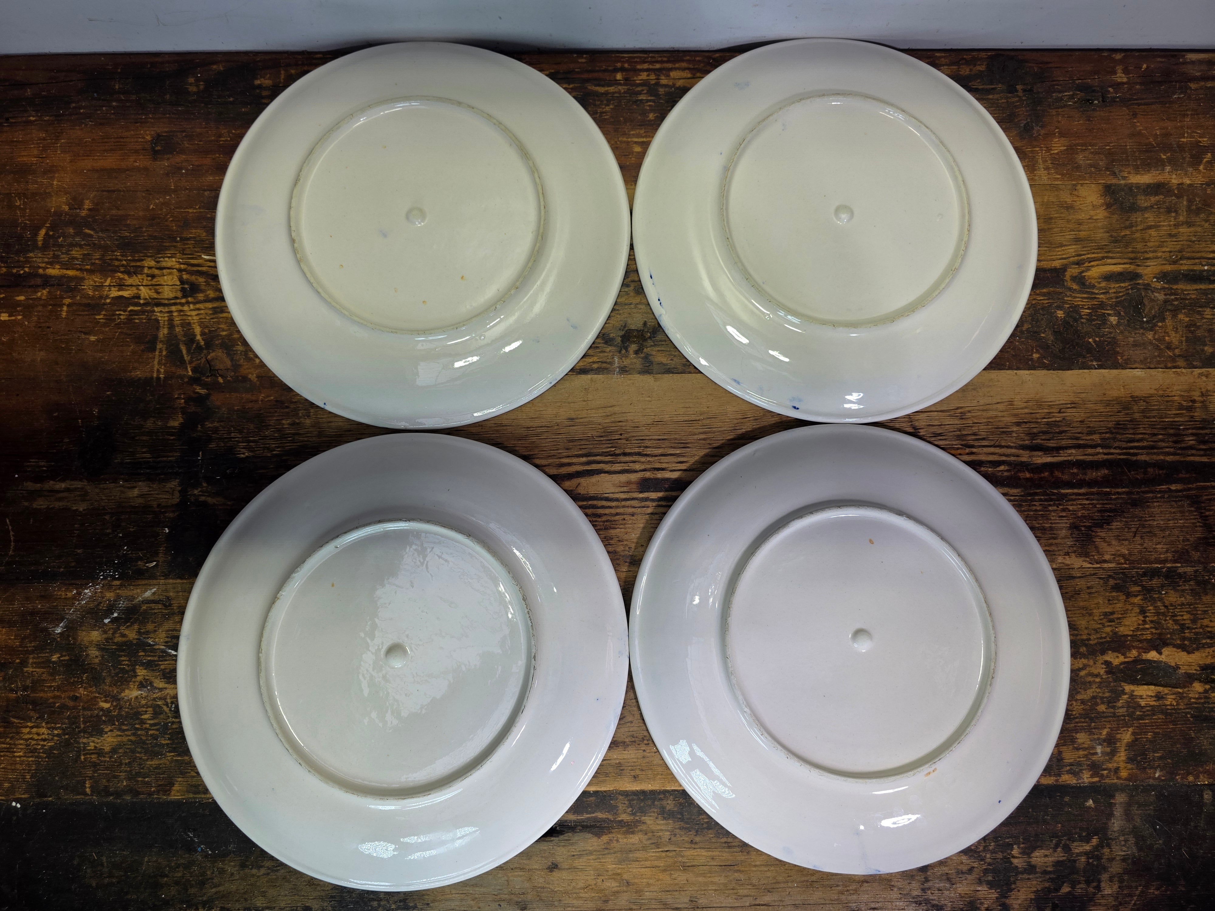 Vintage Mexican Talavera Pottery Dinner Plates Set 4 Cobalt Blue White Hand Painted 11"