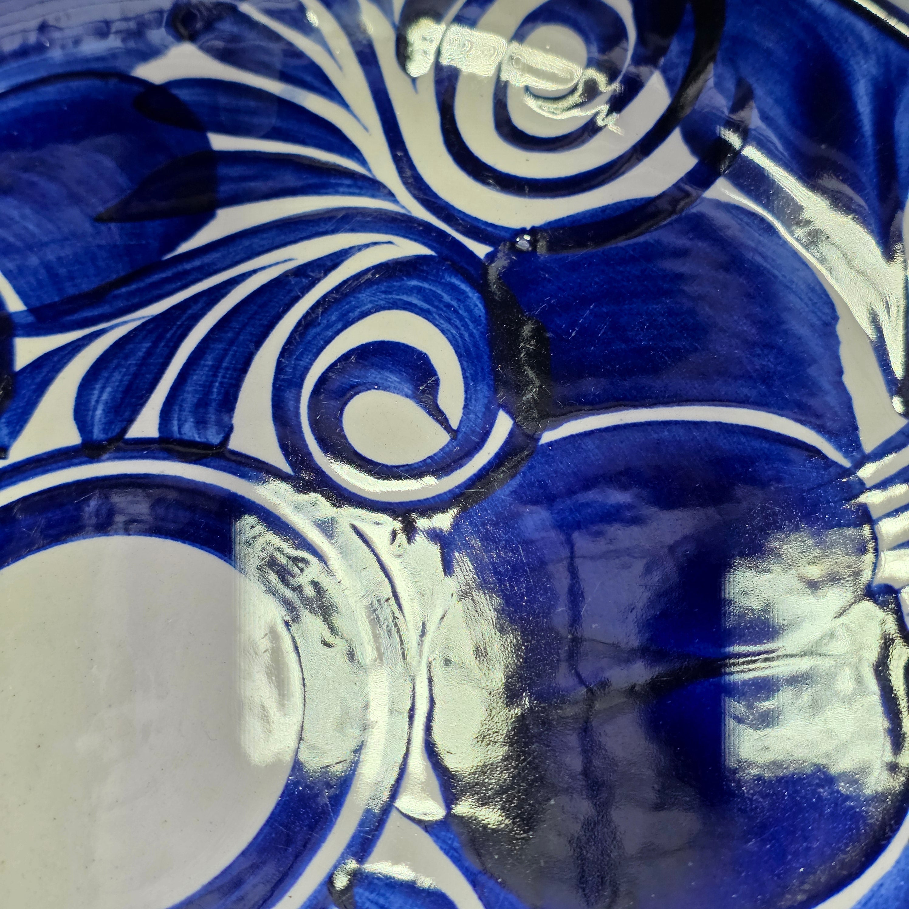 Vintage Mexican Talavera Pottery Dinner Plates Set 4 Cobalt Blue White Hand Painted 11"