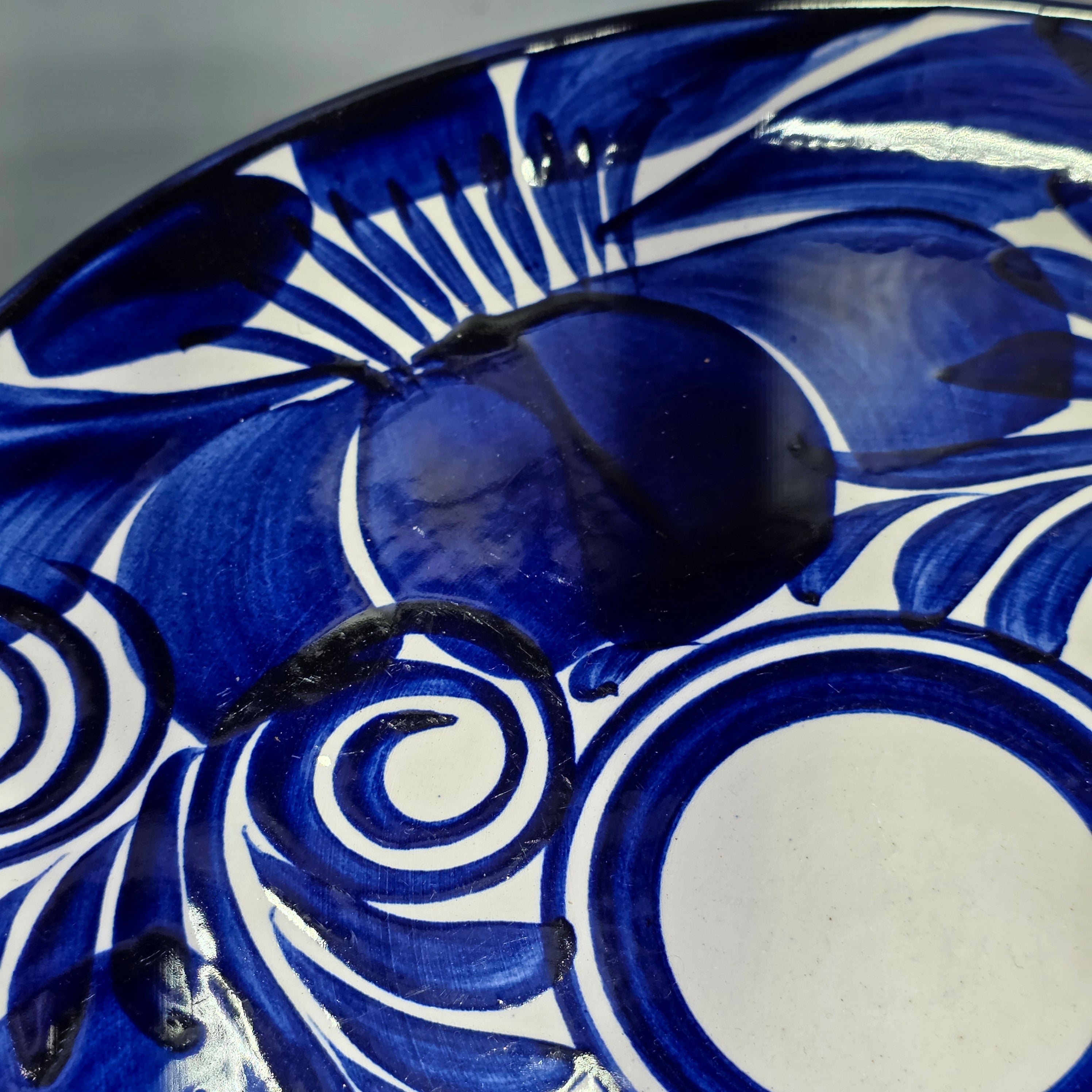 Vintage Mexican Talavera Pottery Dinner Plates Set 4 Cobalt Blue White Hand Painted 11"
