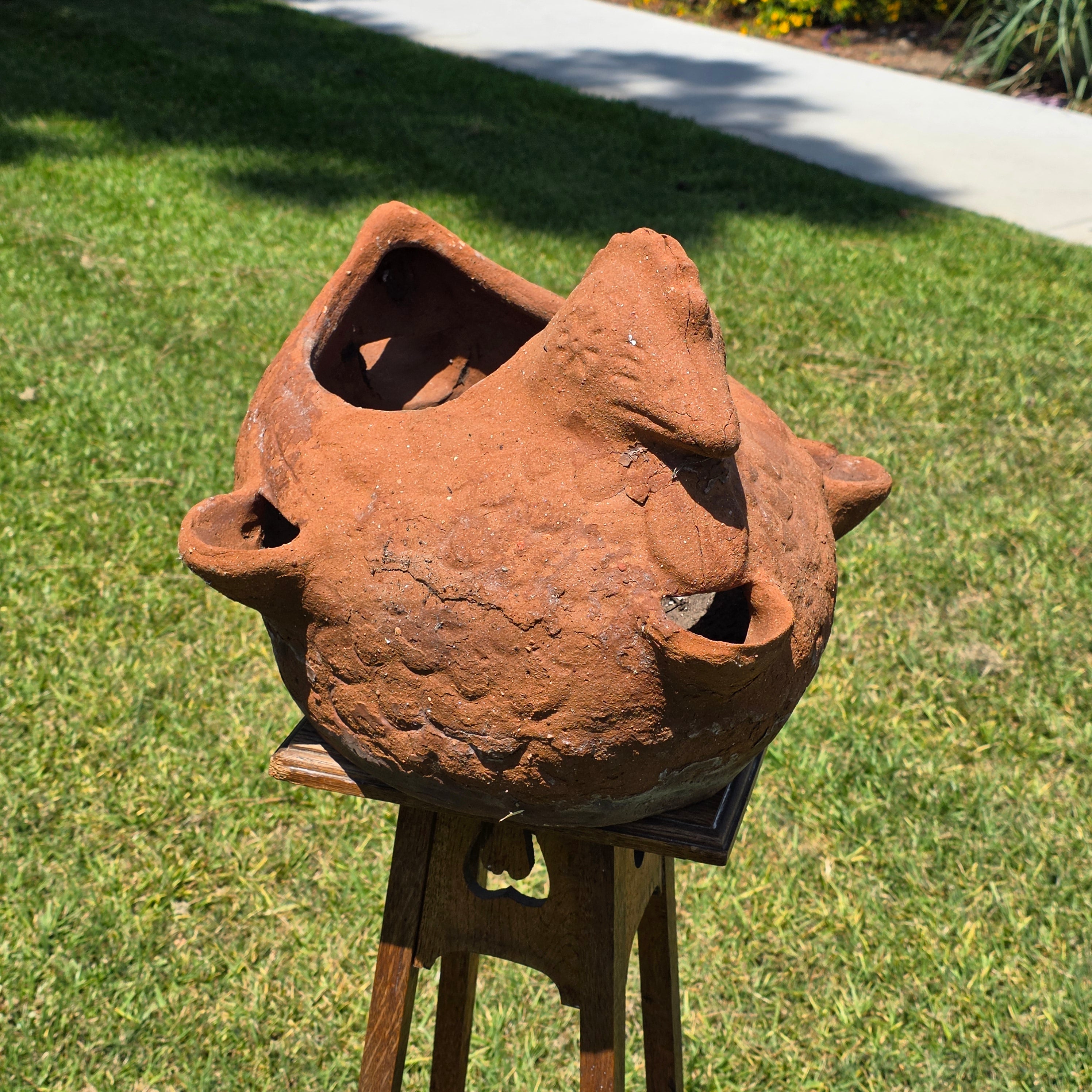 Vintage Terracotta Chicken Planter Large Rooster Clay Strawberry Pot Hen 21"