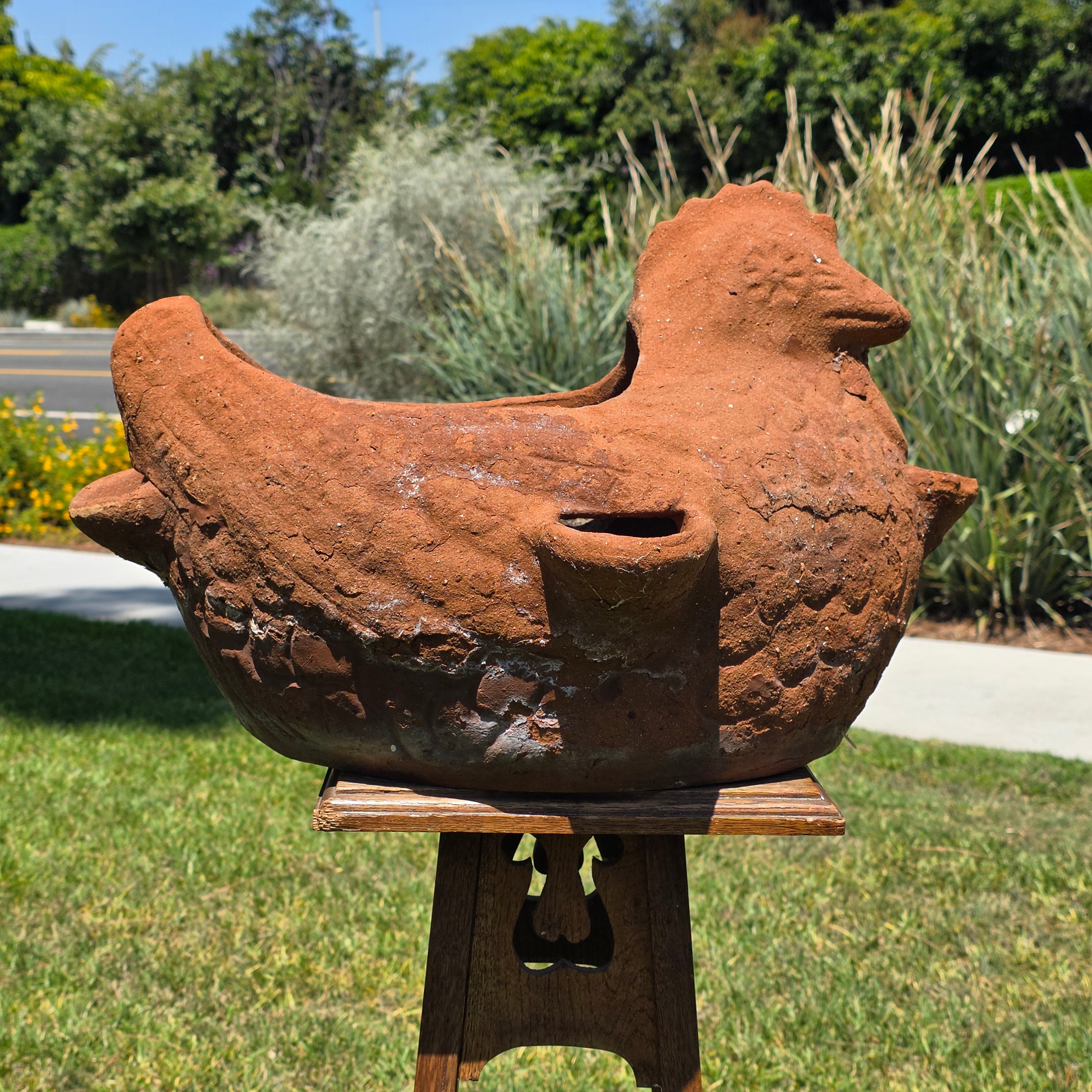 Vintage Terracotta Chicken Planter Large Rooster Clay Strawberry Pot Hen 21"