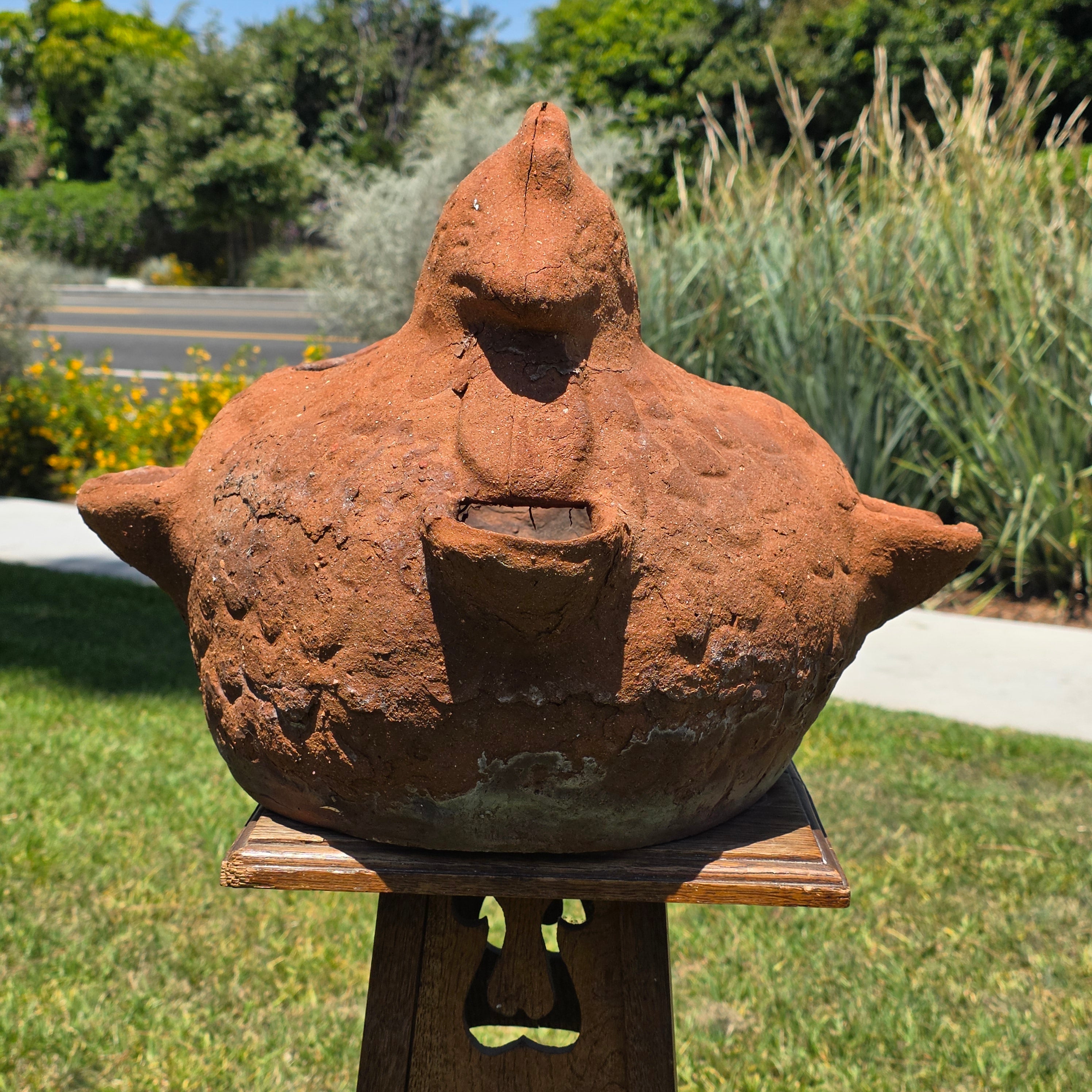 Vintage Terracotta Chicken Planter Large Rooster Clay Strawberry Pot Hen 21"