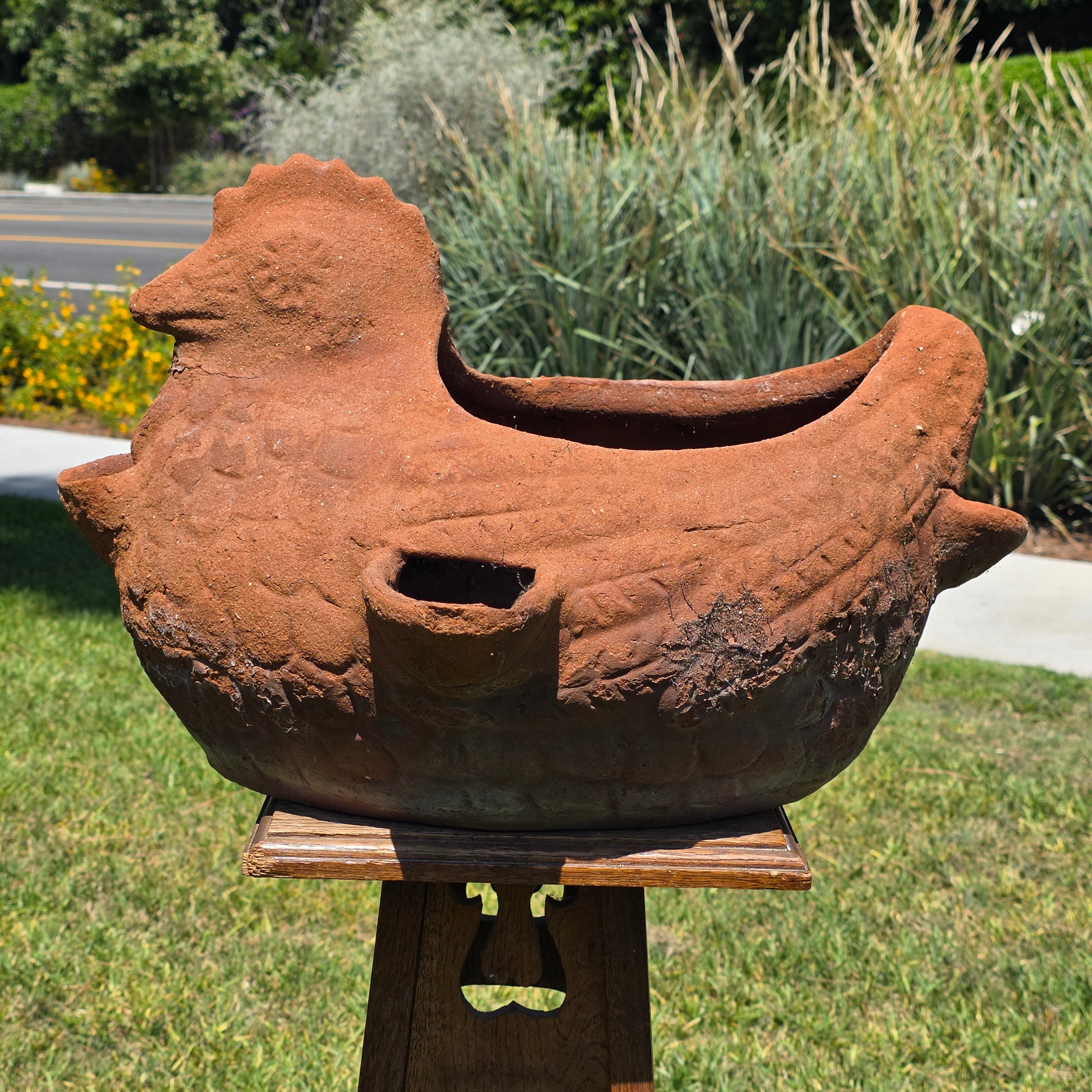 Vintage Terracotta Chicken Planter Large Rooster Clay Strawberry Pot Hen 21"