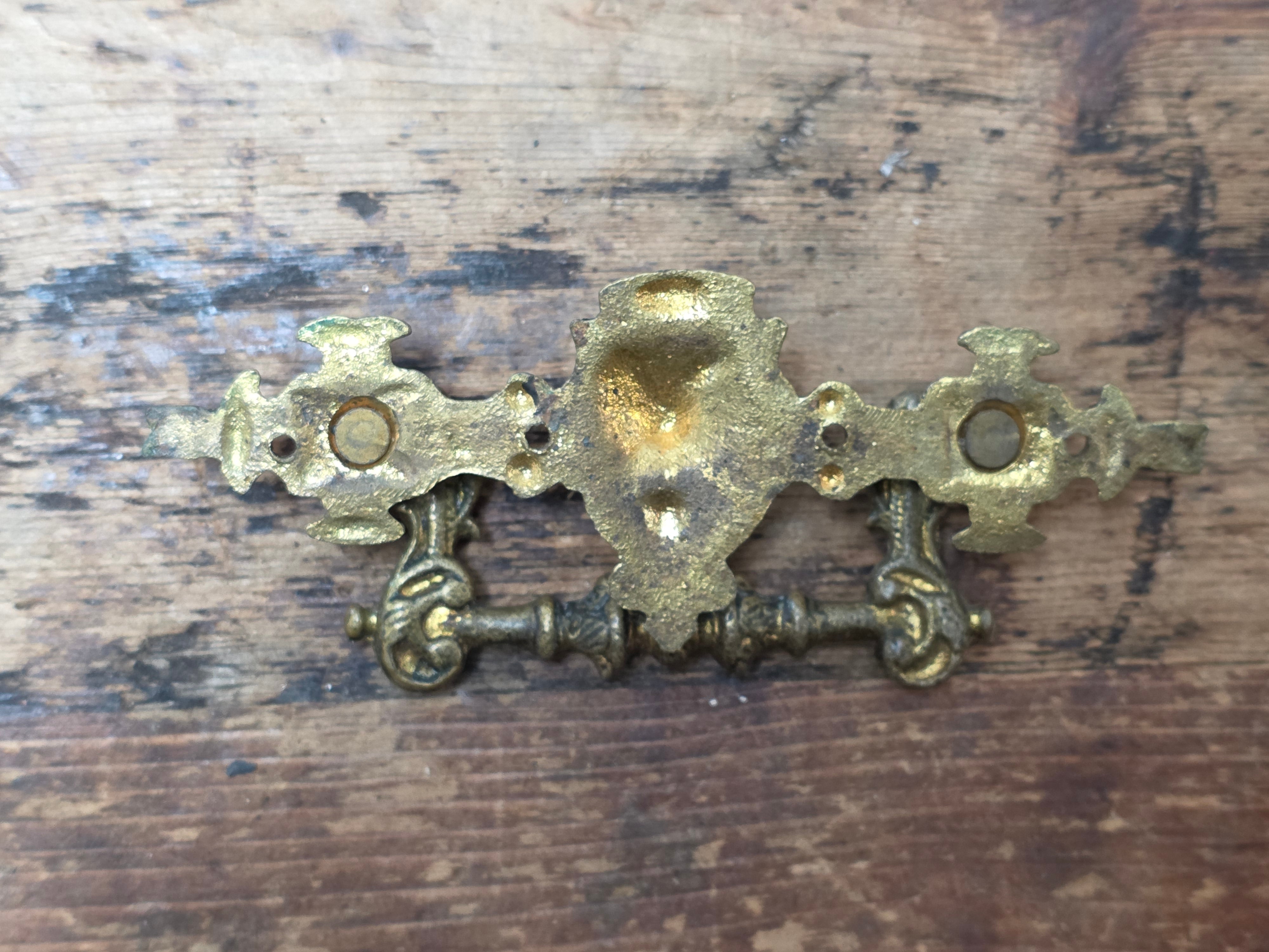 Vintage Brass Lion Head Bail Pull Drawer Handle Knob Mid Century Hardware