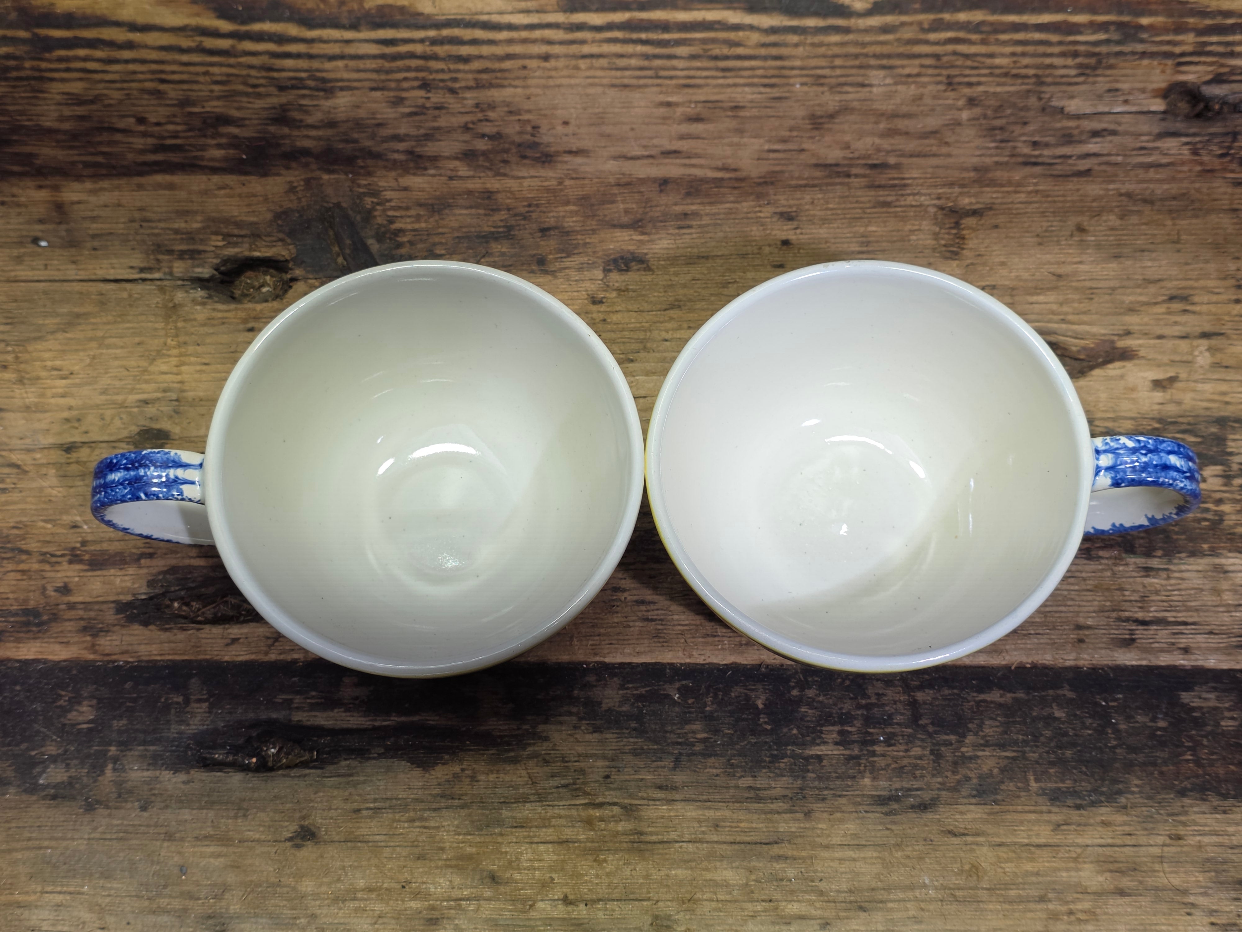 Vintage Henriot Quimper France Flat Cups Set Breton Man Woman 740 760 Yellow Blue