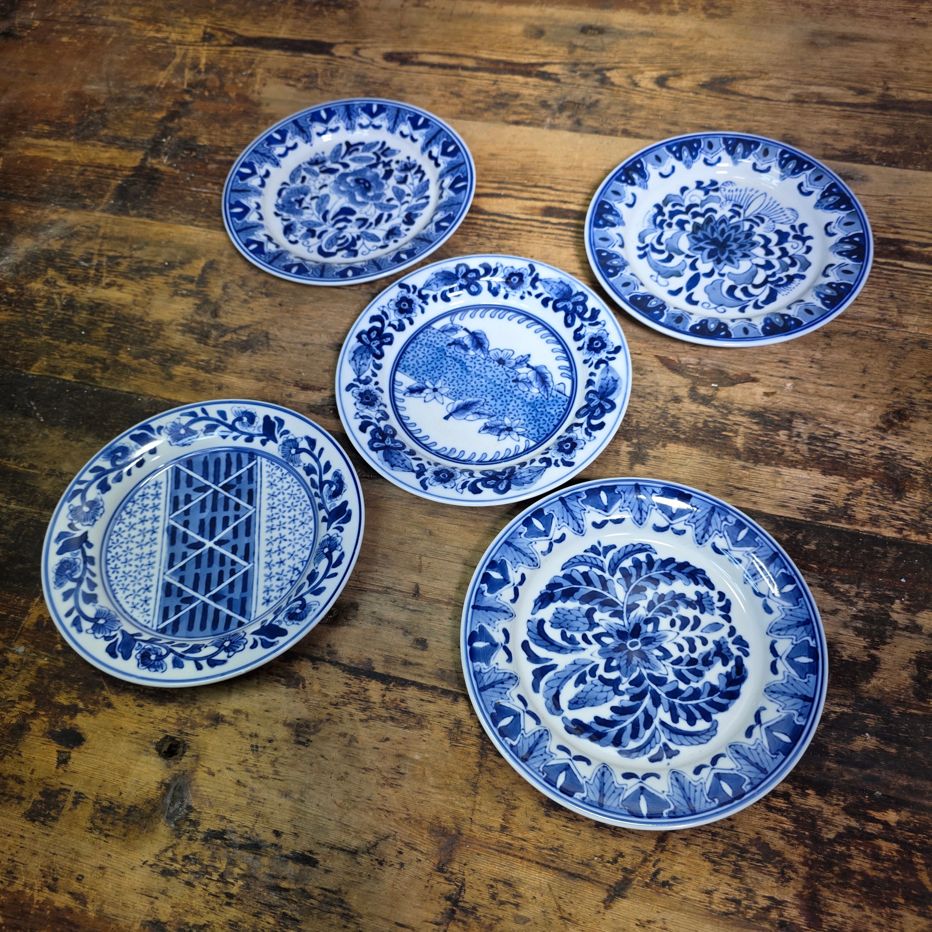 Vintage Kafuh Centrum China Blue White Shonzui Floral Plates 7" Set of 5 Salad
