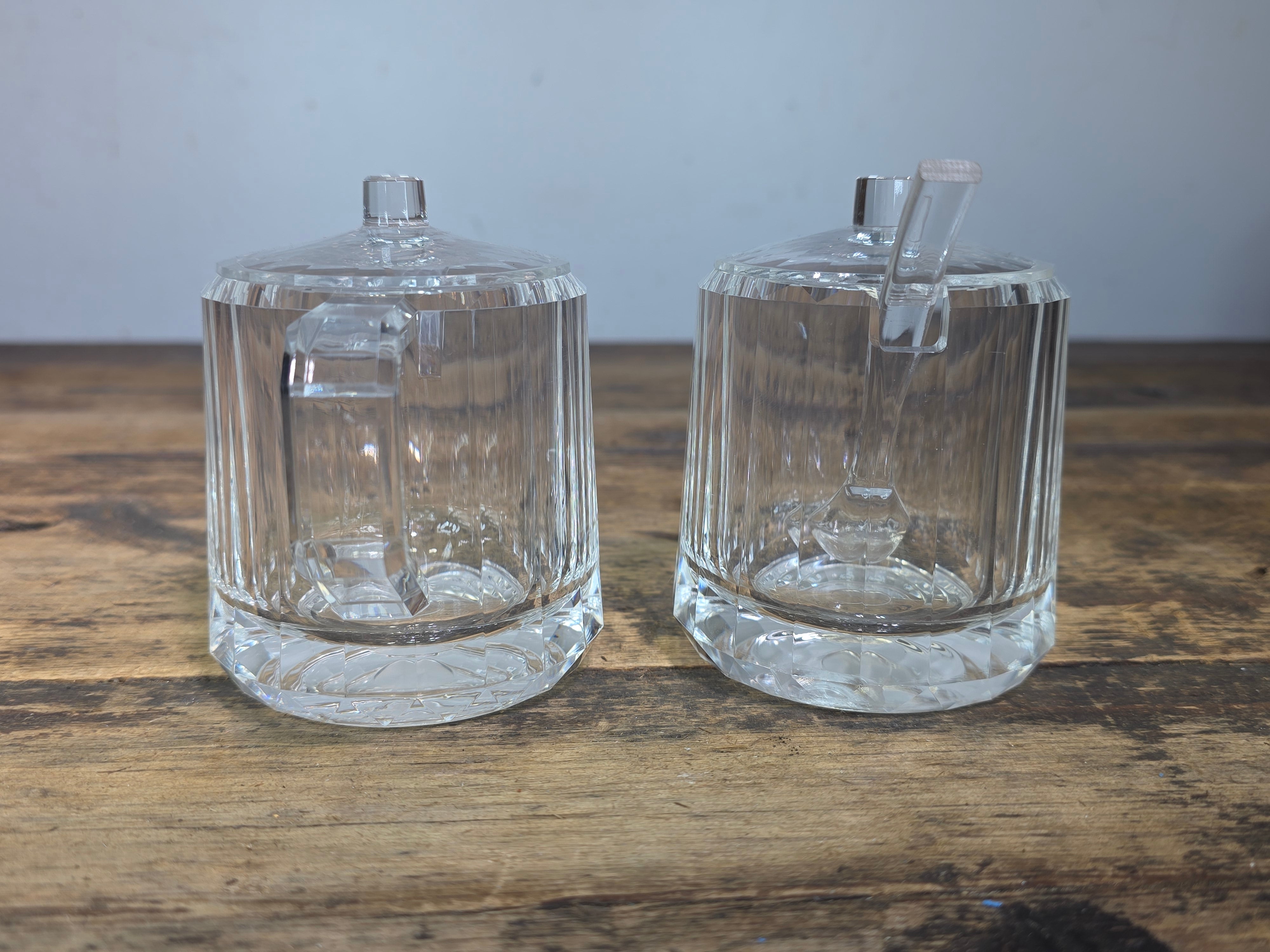 Vintage 1990 US Acrylic Creamer Sugar Bowl Set Lid Spoon Lucite Clear Plastic MC