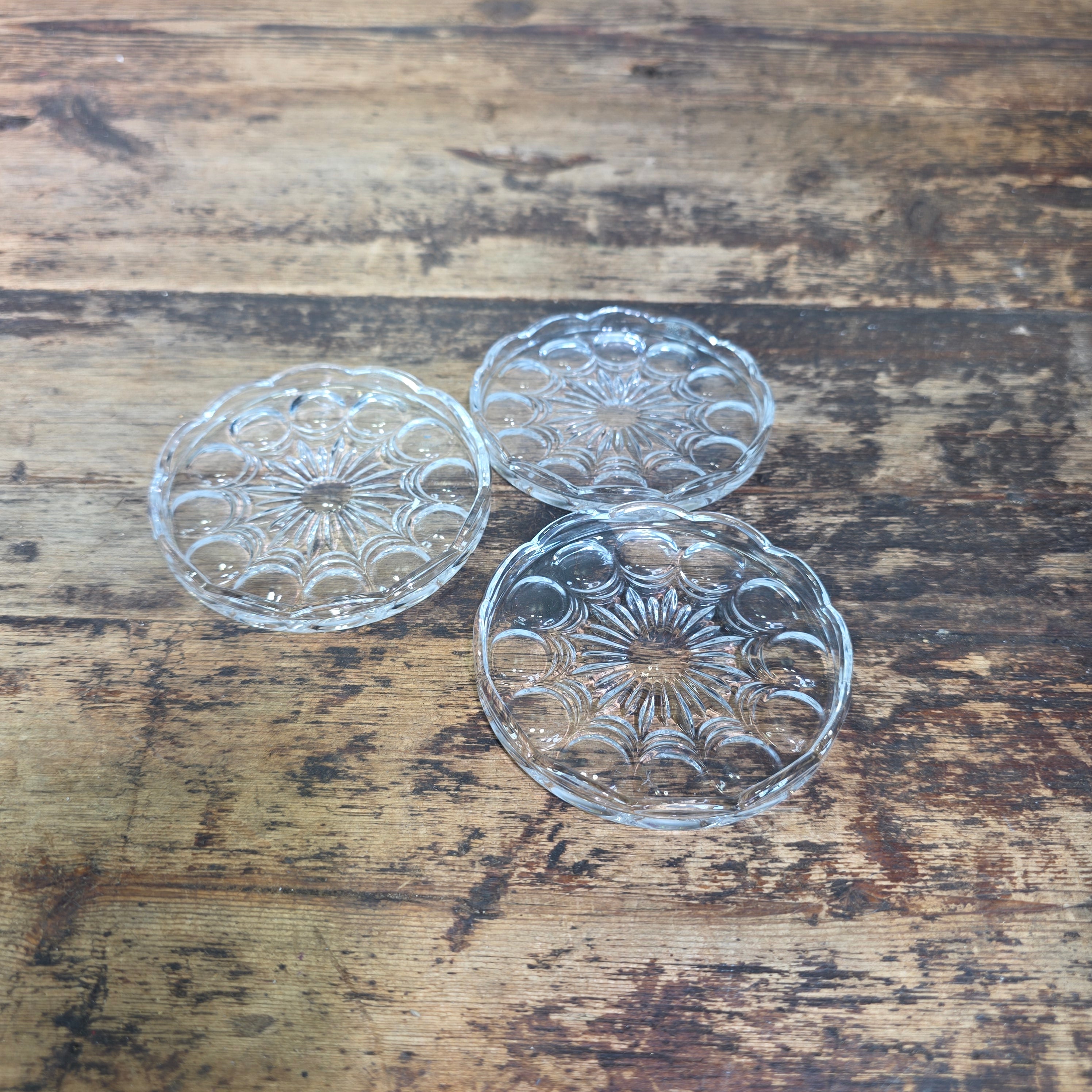 Vintage WMF Mozart 24% Lead Crystal Glass Coasters Round Set of 3 Germany MCM