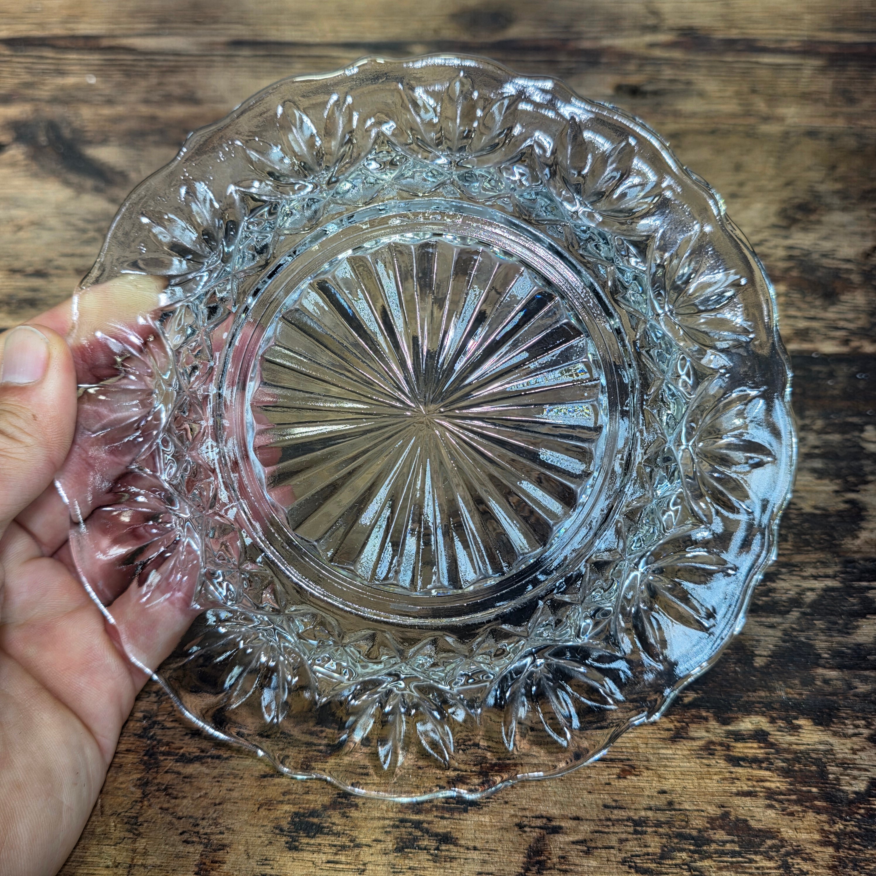 Vintage Crystal Glass Butter Dish Dome Lid Chiming Bell Pinwheel Cut Clear MCM