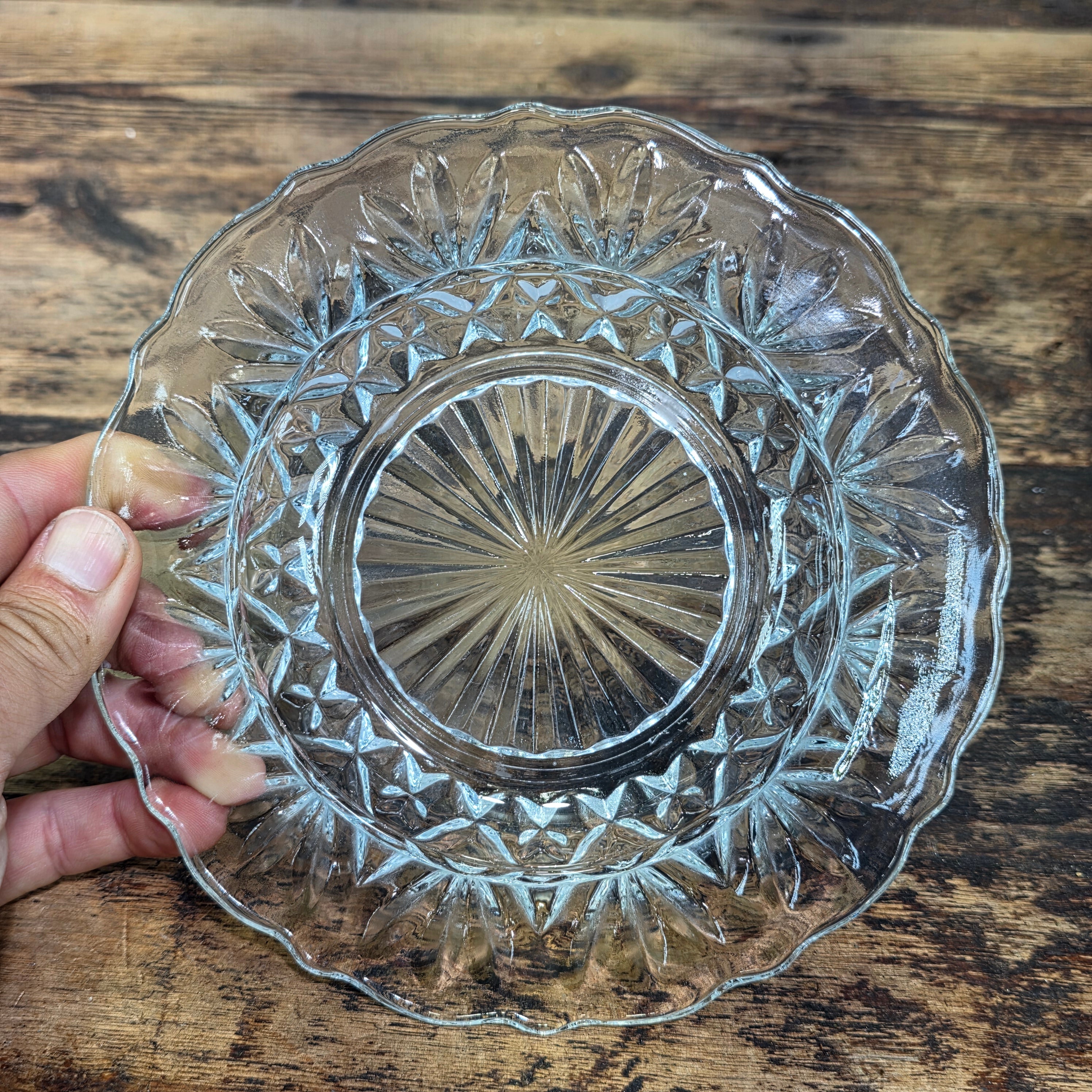 Vintage Crystal Glass Butter Dish Dome Lid Chiming Bell Pinwheel Cut Clear MCM