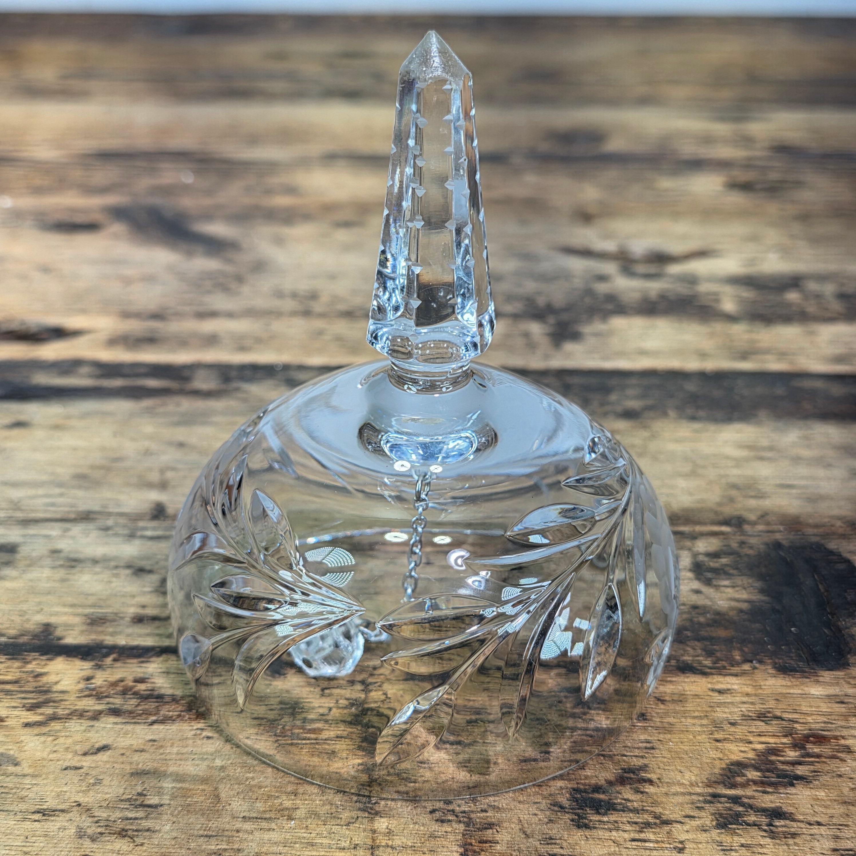 Vintage Crystal Glass Butter Dish Dome Lid Chiming Bell Pinwheel Cut Clear MCM