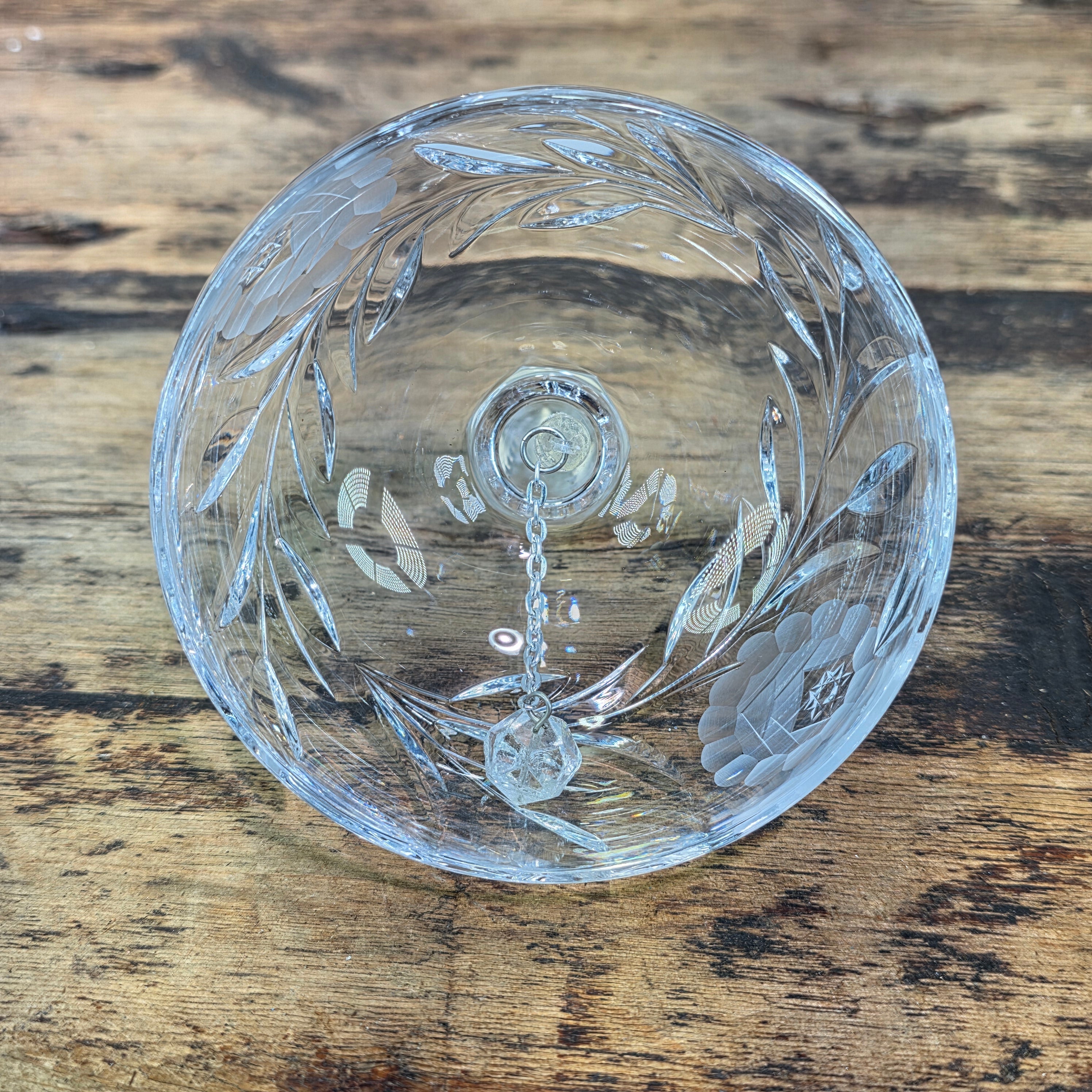 Vintage Crystal Glass Butter Dish Dome Lid Chiming Bell Pinwheel Cut Clear MCM