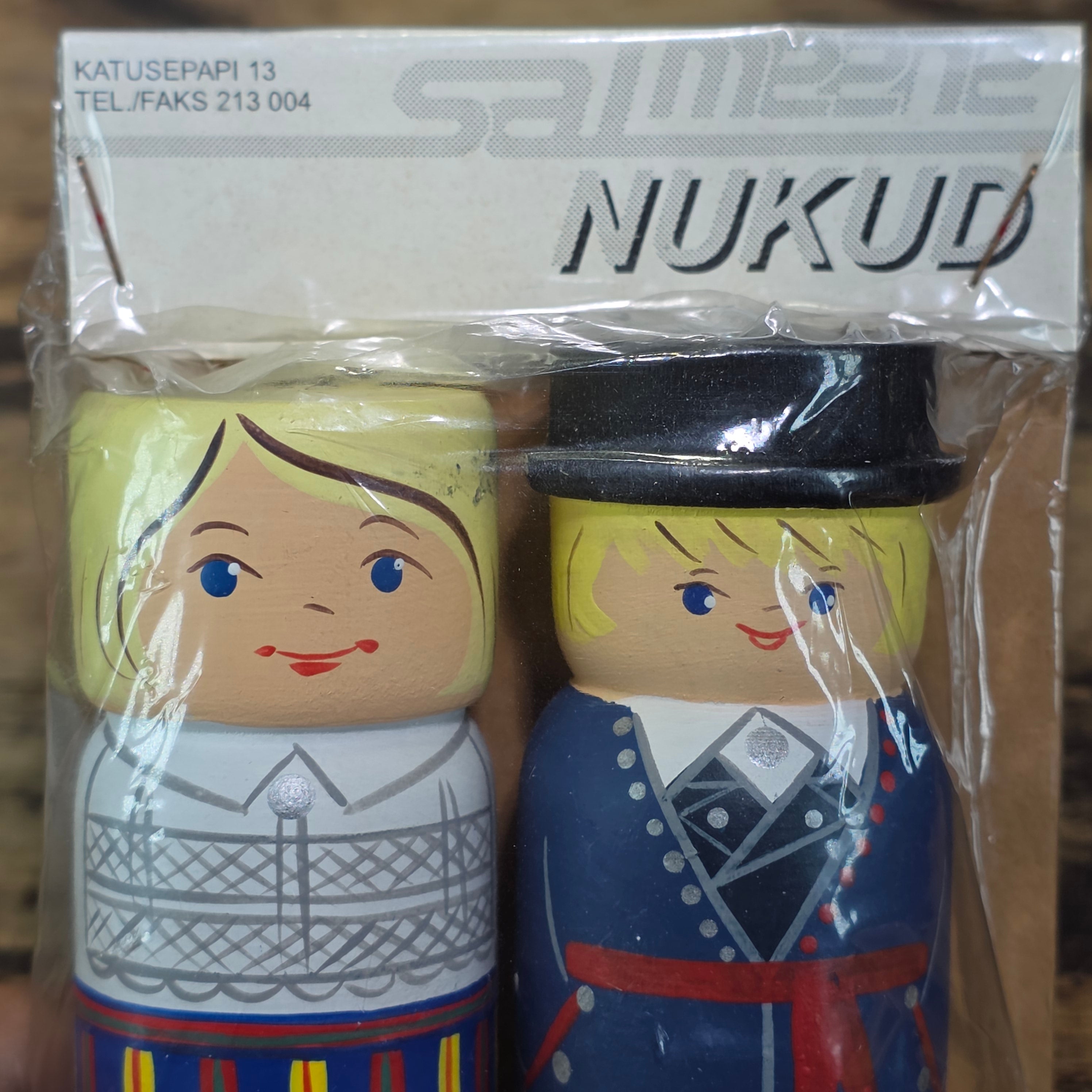 Vintage Estonia Wooden Salt Pepper Shakers Tallinn Hand Painted Folk Doll Set NOS