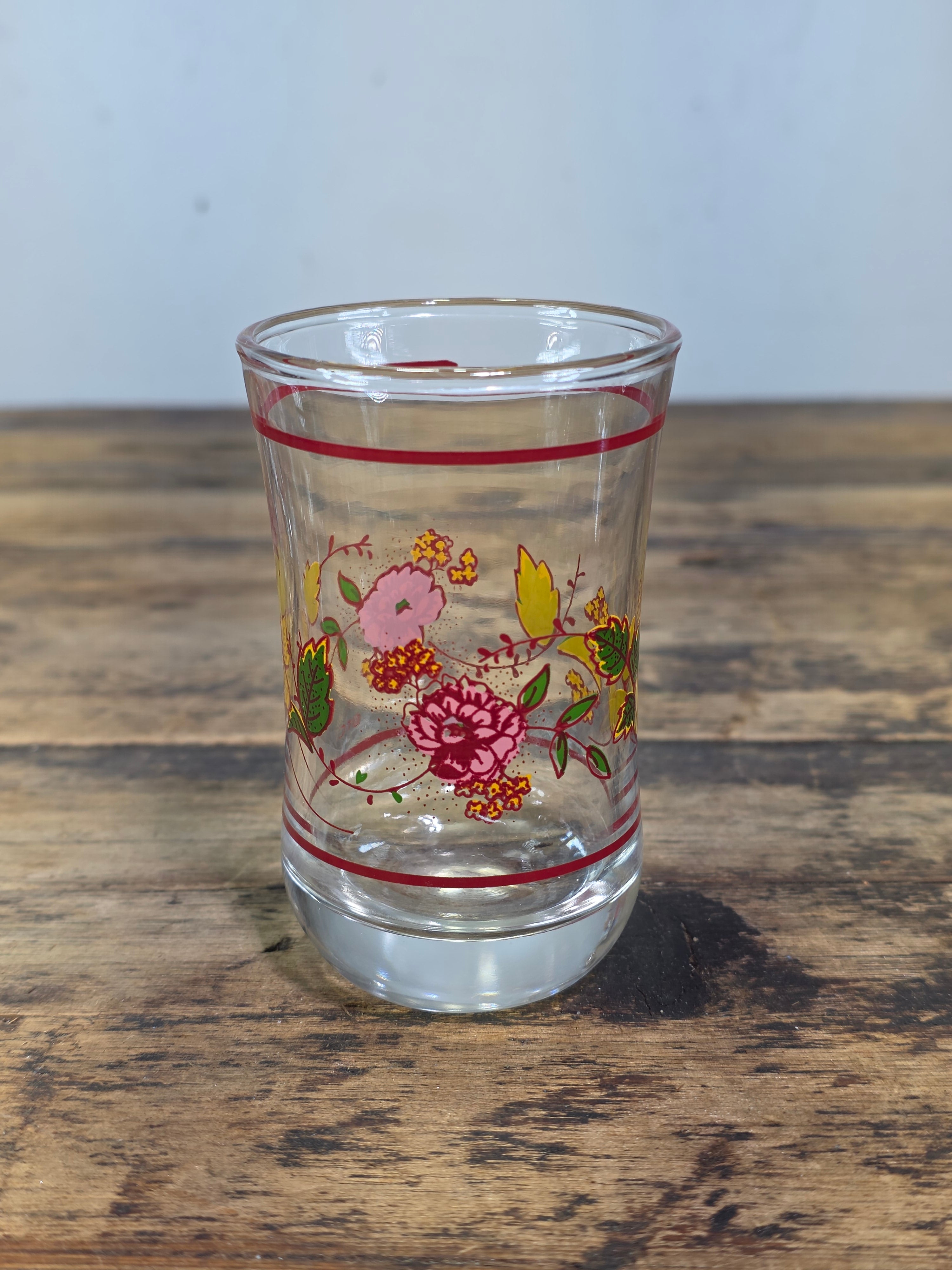 Vintage Anchor Hocking Juice Glasses Set of 6 Floral 5oz Clear Retro Boho TC