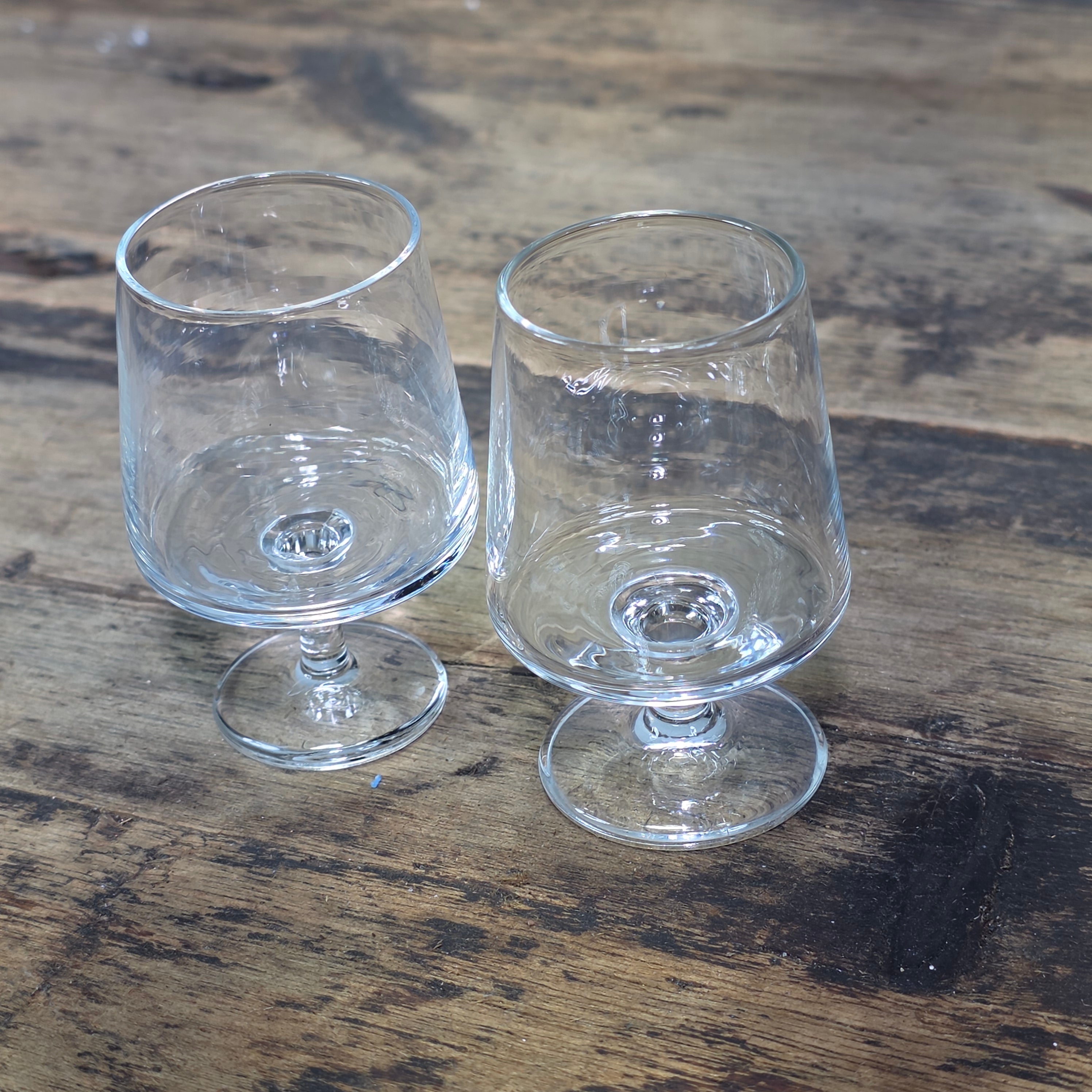 Vintage Clear Glass Cordial Shot Glasses Short Stem Footed 1.5oz Set of 2
