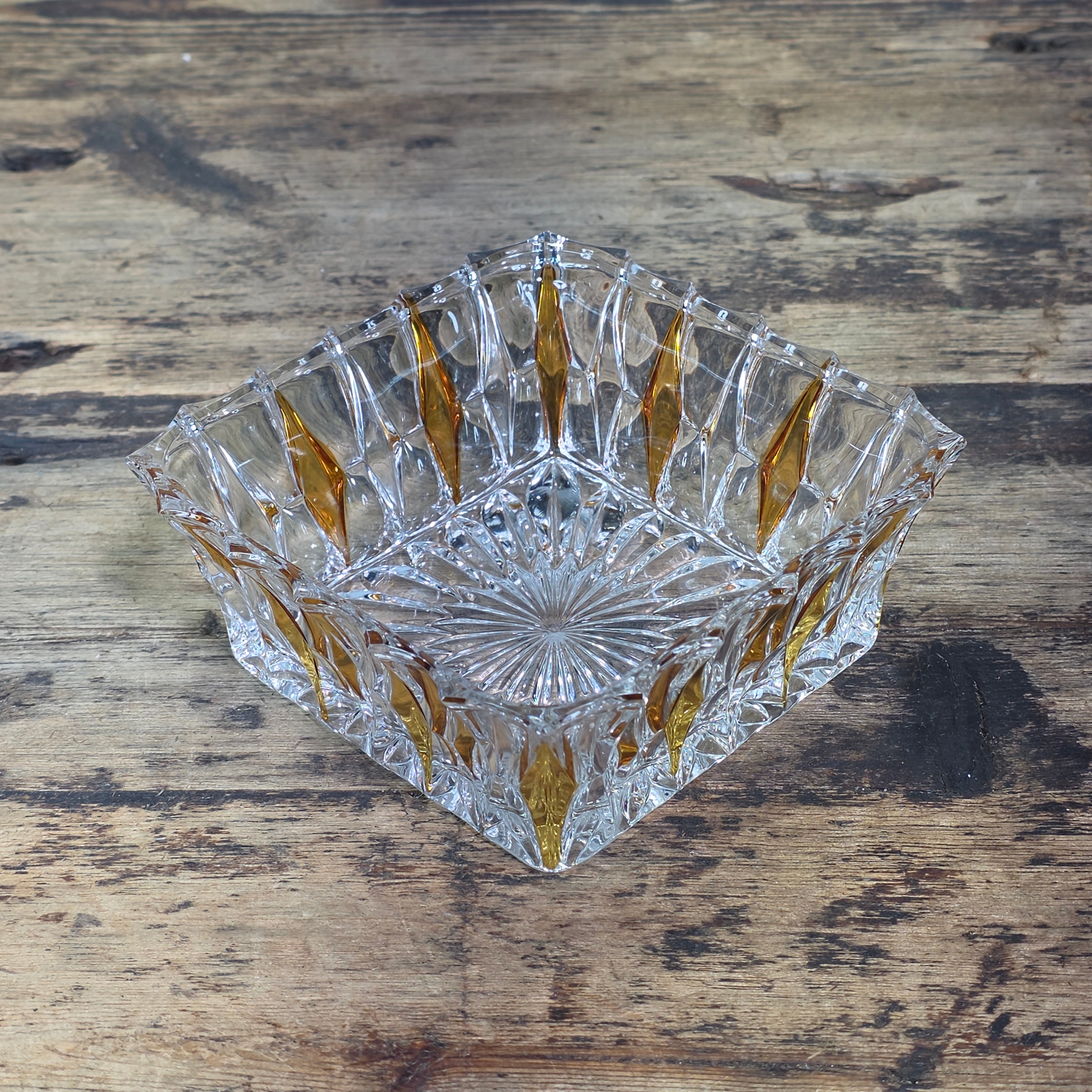 Vintage Clear Glass Square Bowl Trinket Dish Ashtray Heavy Mid Century 4.75"