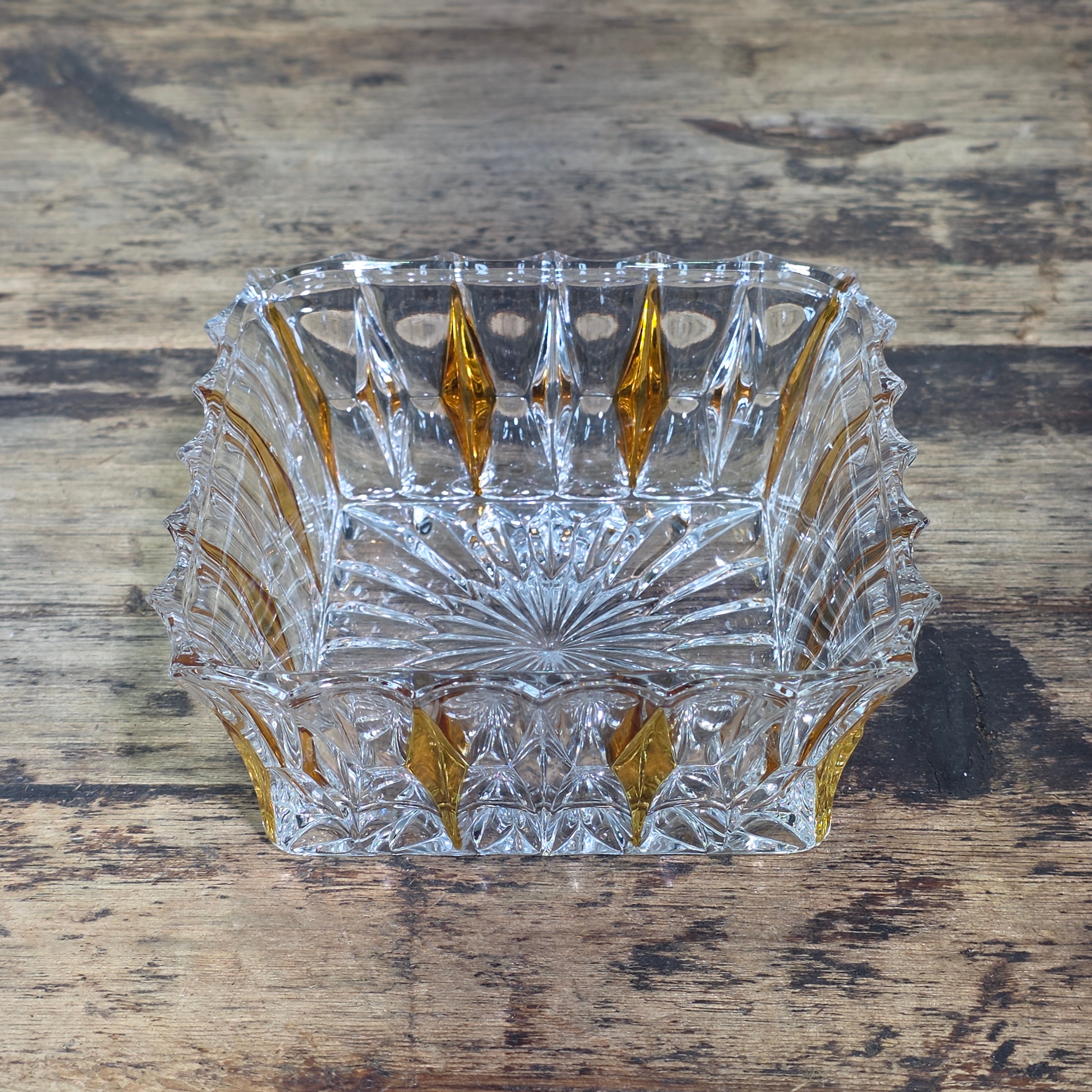 Vintage Clear Glass Square Bowl Trinket Dish Ashtray Heavy Mid Century 4.75"