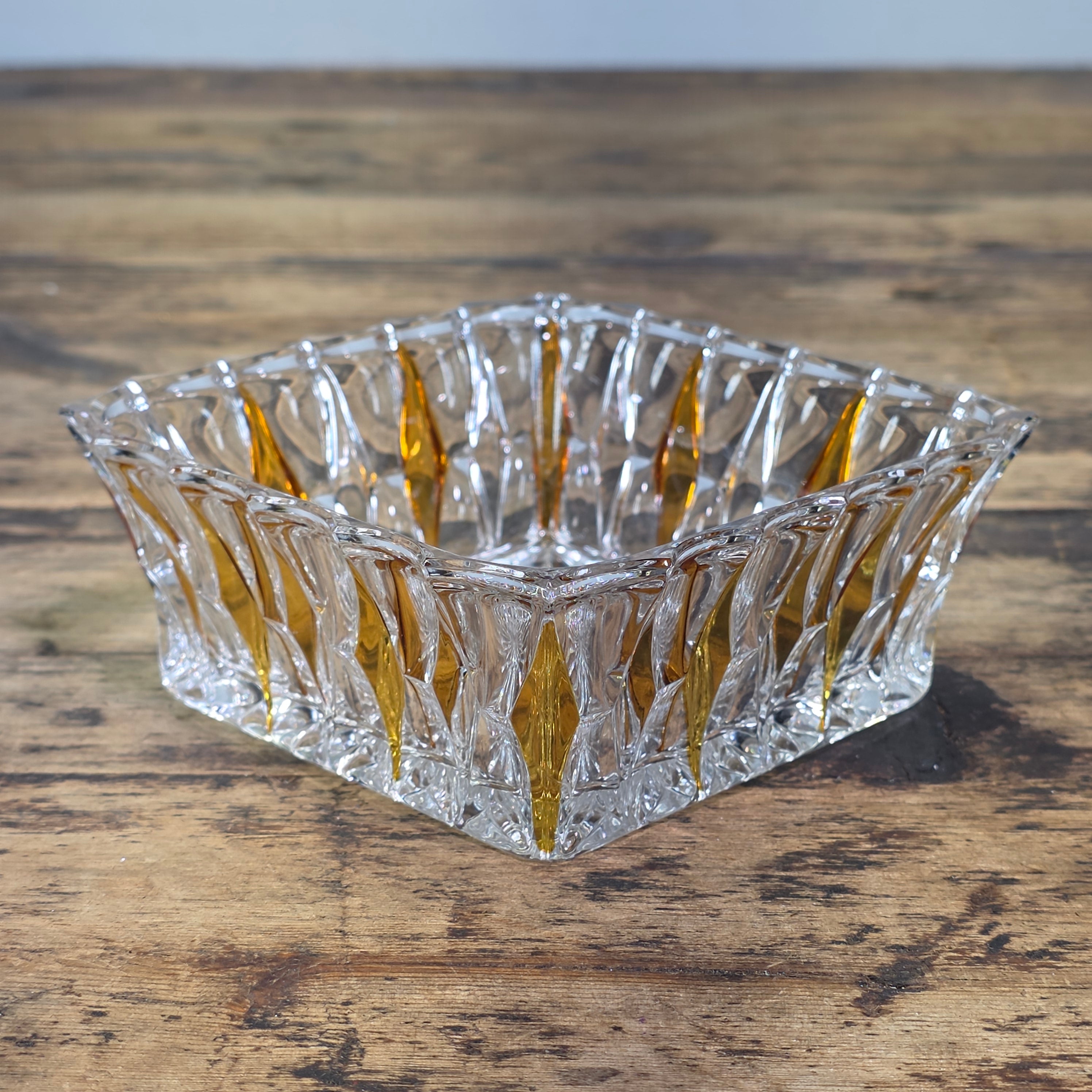 Vintage Clear Glass Square Bowl Trinket Dish Ashtray Heavy Mid Century 4.75"