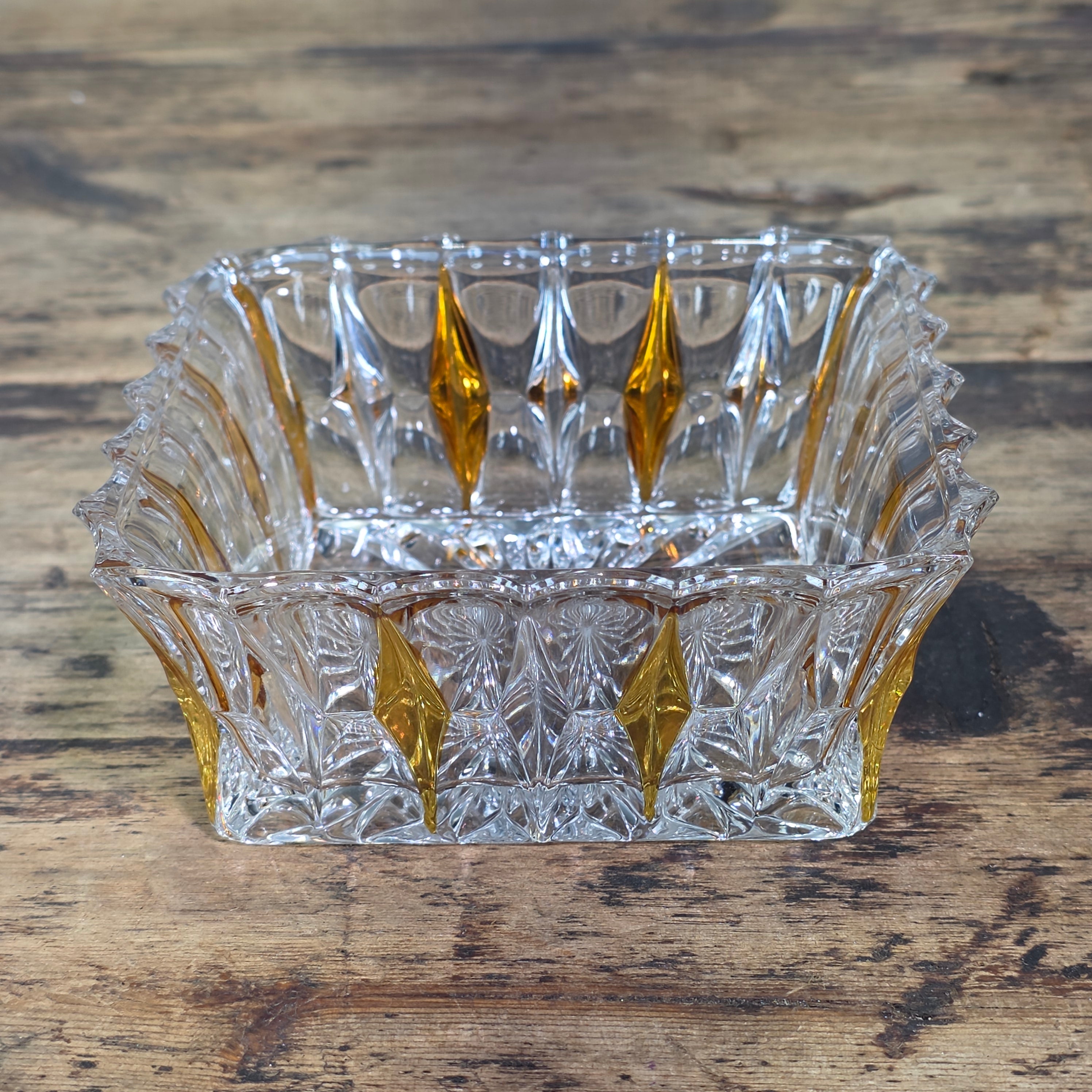 Vintage Clear Glass Square Bowl Trinket Dish Ashtray Heavy Mid Century 4.75"