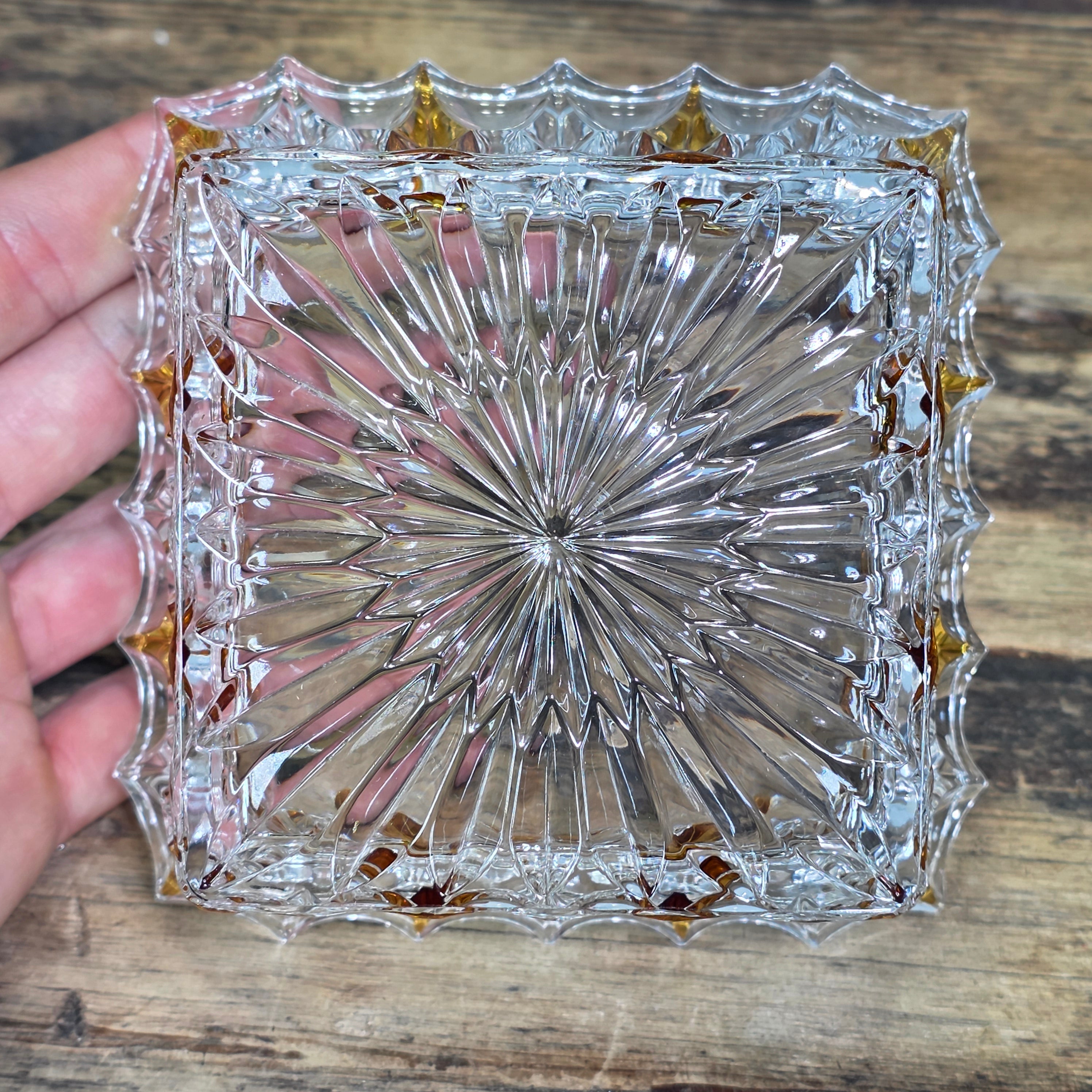 Vintage Clear Glass Square Bowl Trinket Dish Ashtray Heavy Mid Century 4.75"