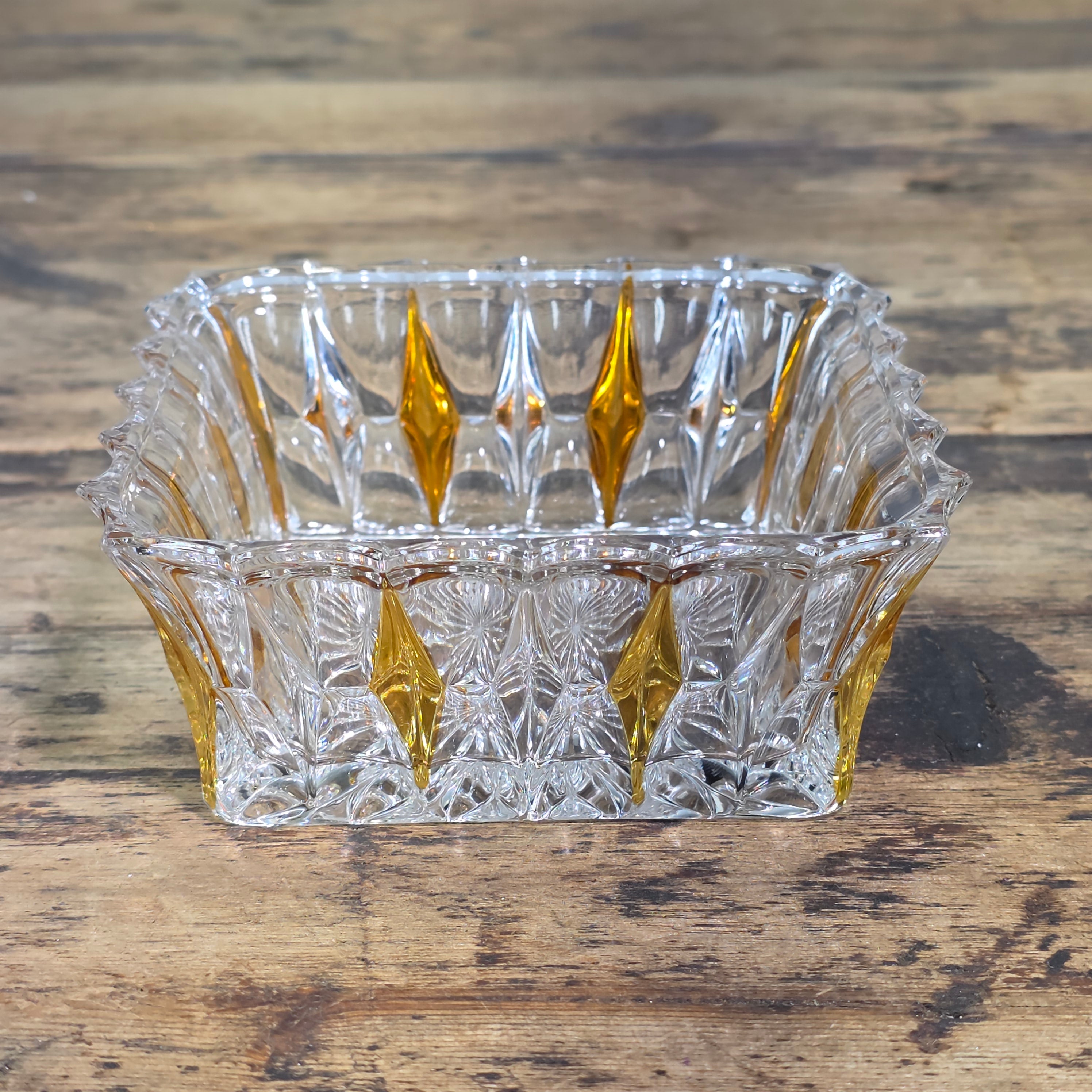 Vintage Clear Glass Square Bowl Trinket Dish Ashtray Heavy Mid Century 4.75"