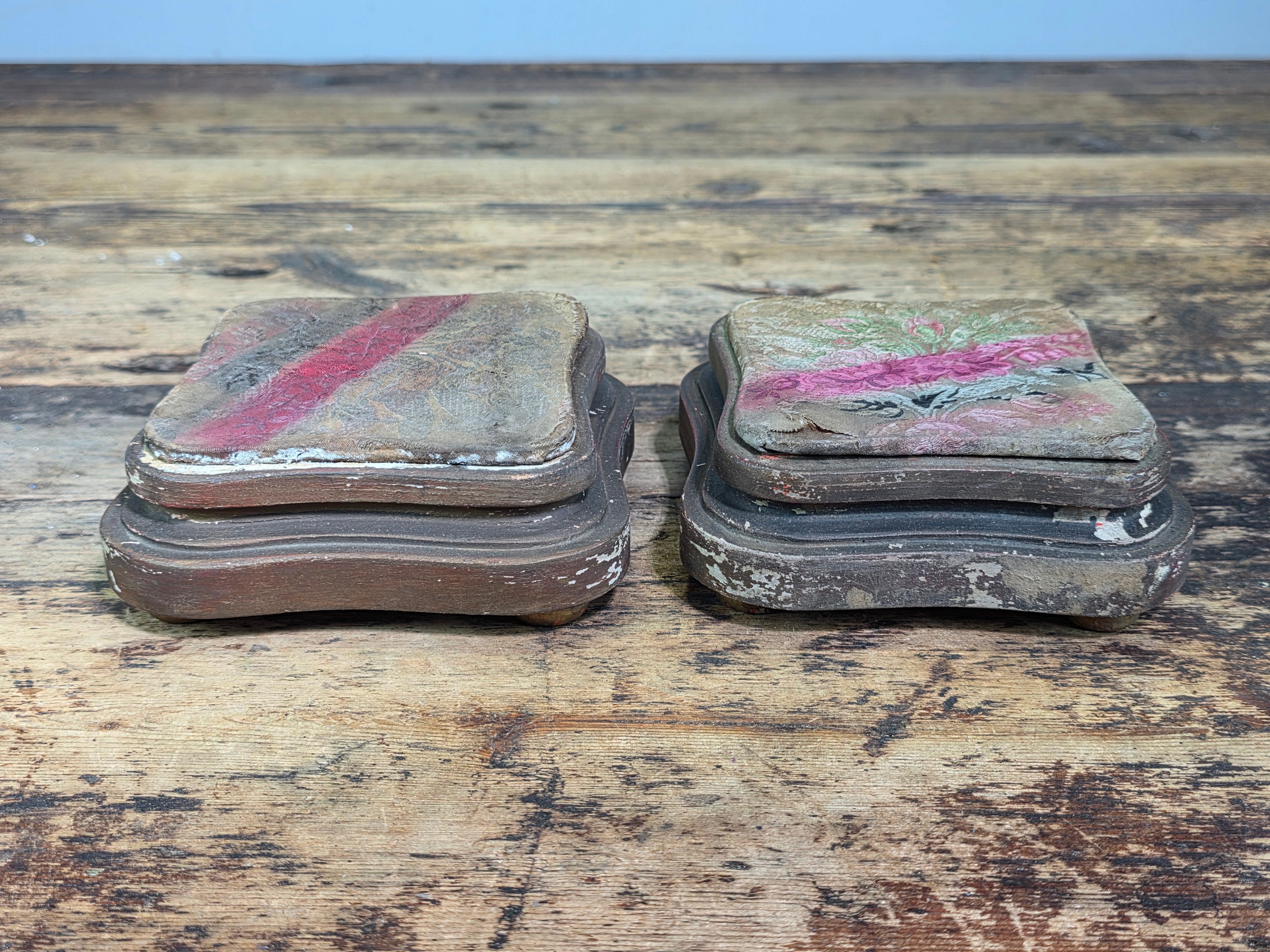 Antique Victorian French Silk Ribbon Display Stand Plinth Pedestal Vase Bases Pair