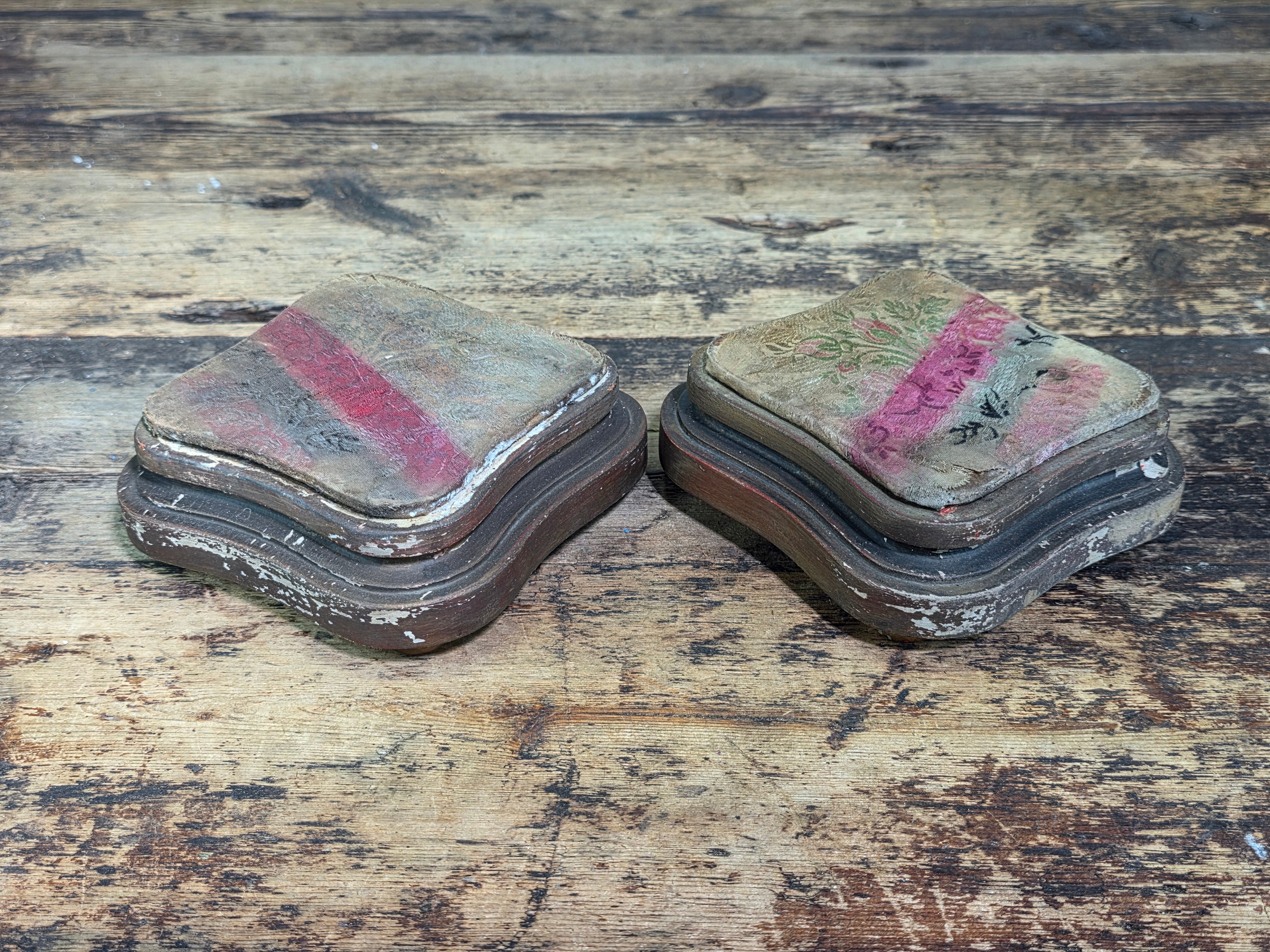 Antique Victorian French Silk Ribbon Display Stand Plinth Pedestal Vase Bases Pair