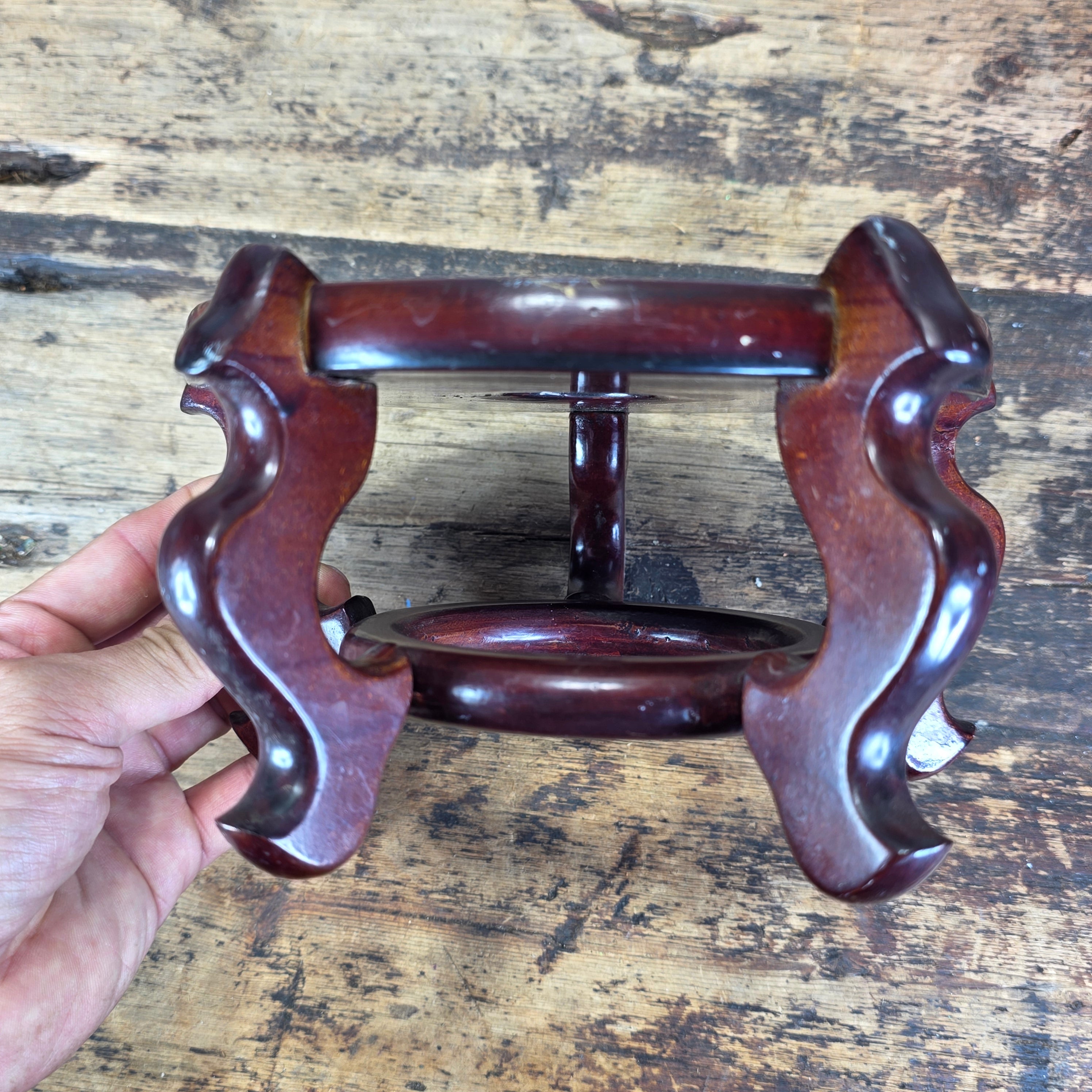 Share Vintage Chinese Wood Display Stand Round 5 Leg Ginger Jar Vase Bowl Base 6" Dia