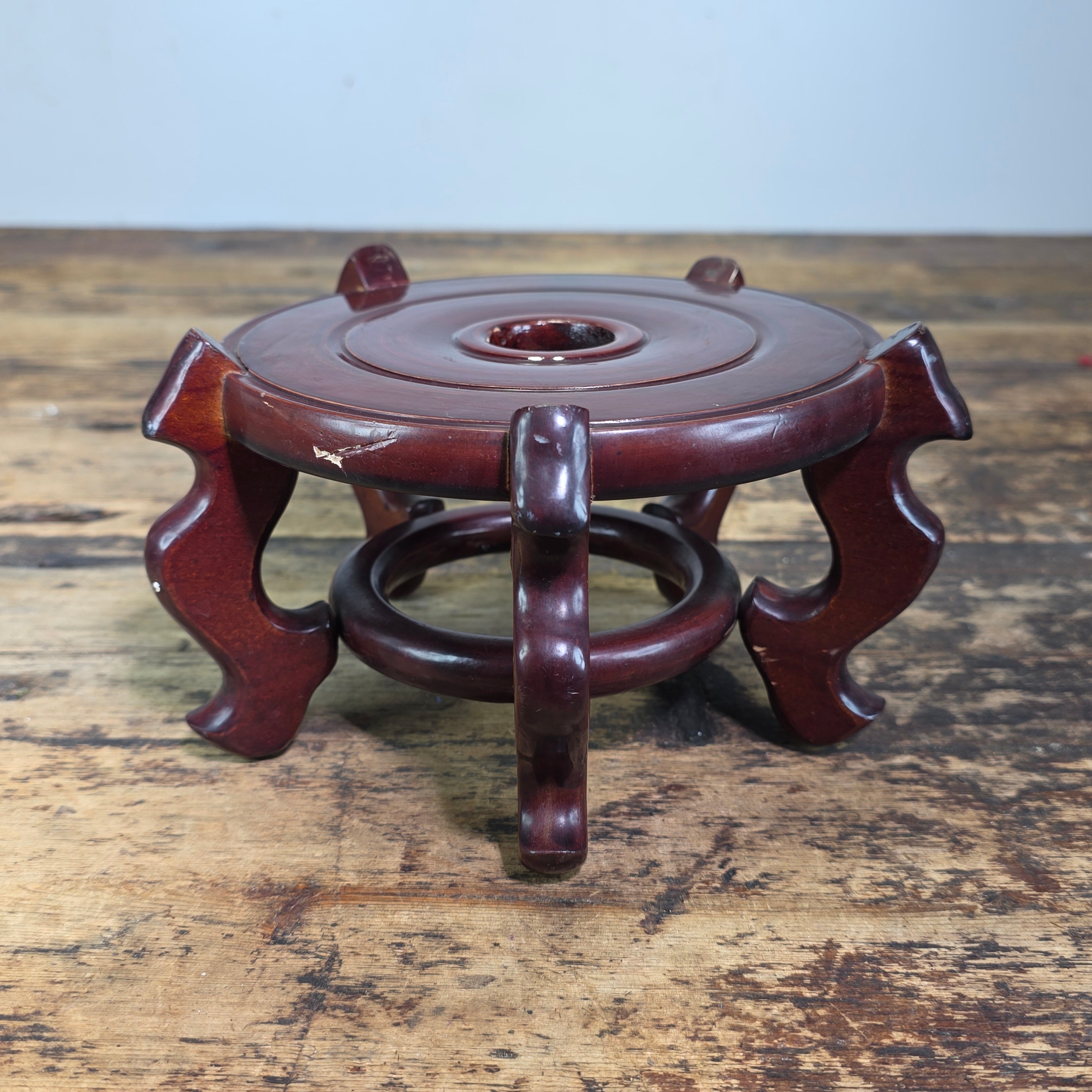 Share Vintage Chinese Wood Display Stand Round 5 Leg Ginger Jar Vase Bowl Base 6" Dia