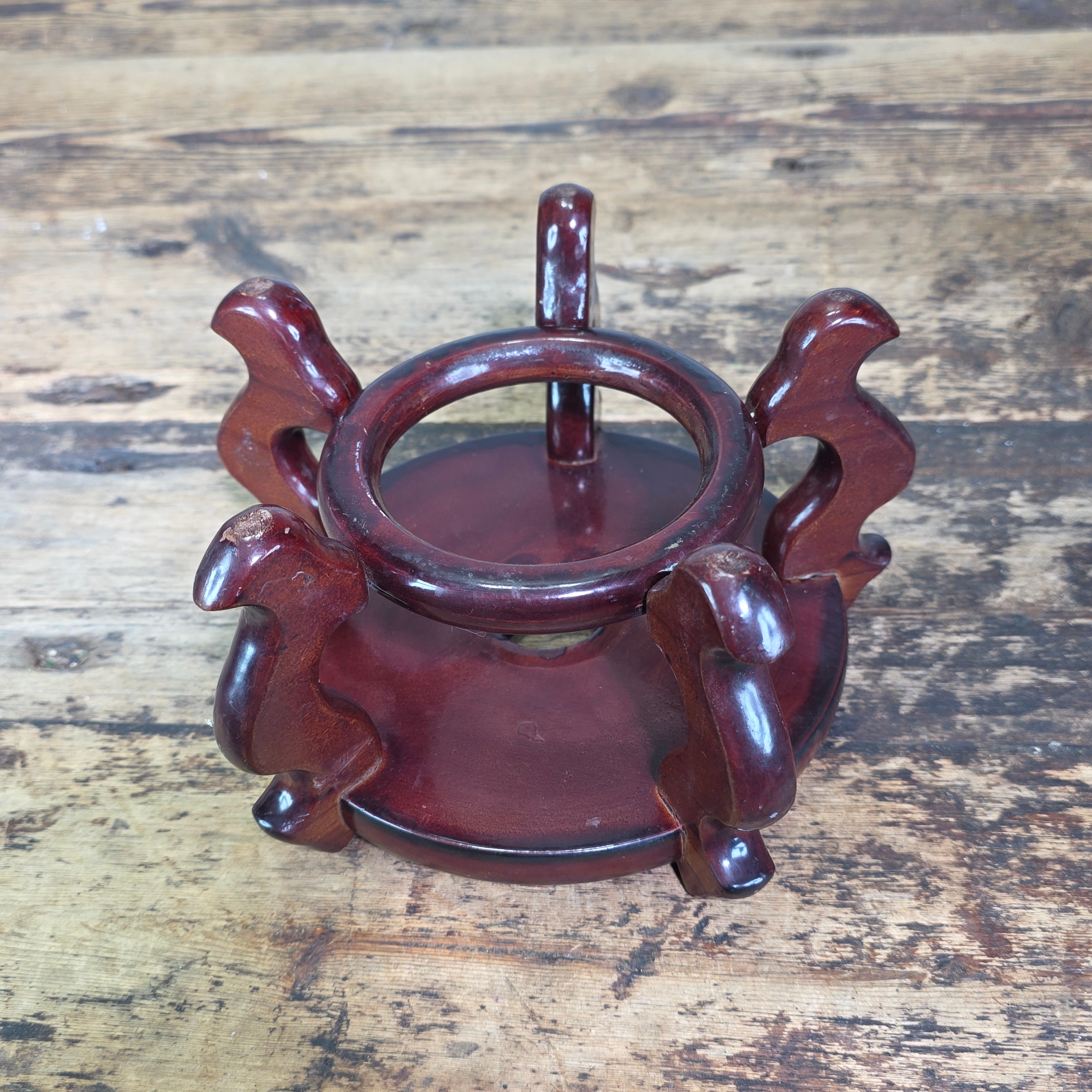Share Vintage Chinese Wood Display Stand Round 5 Leg Ginger Jar Vase Bowl Base 6" Dia
