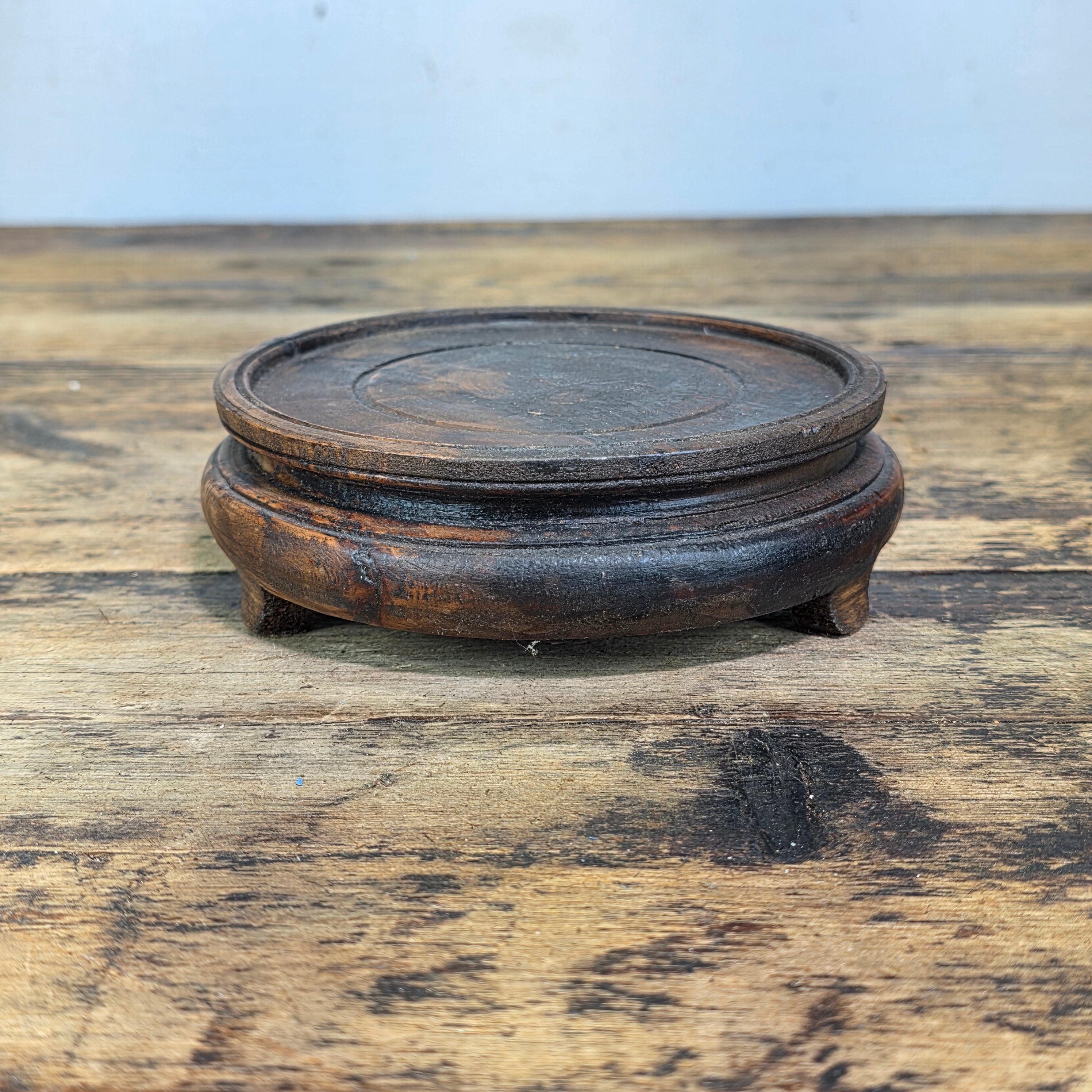 Vintage Chinese Wood Display Stand Round Antique Vase Ginger Jar Bowl Base 4.75"