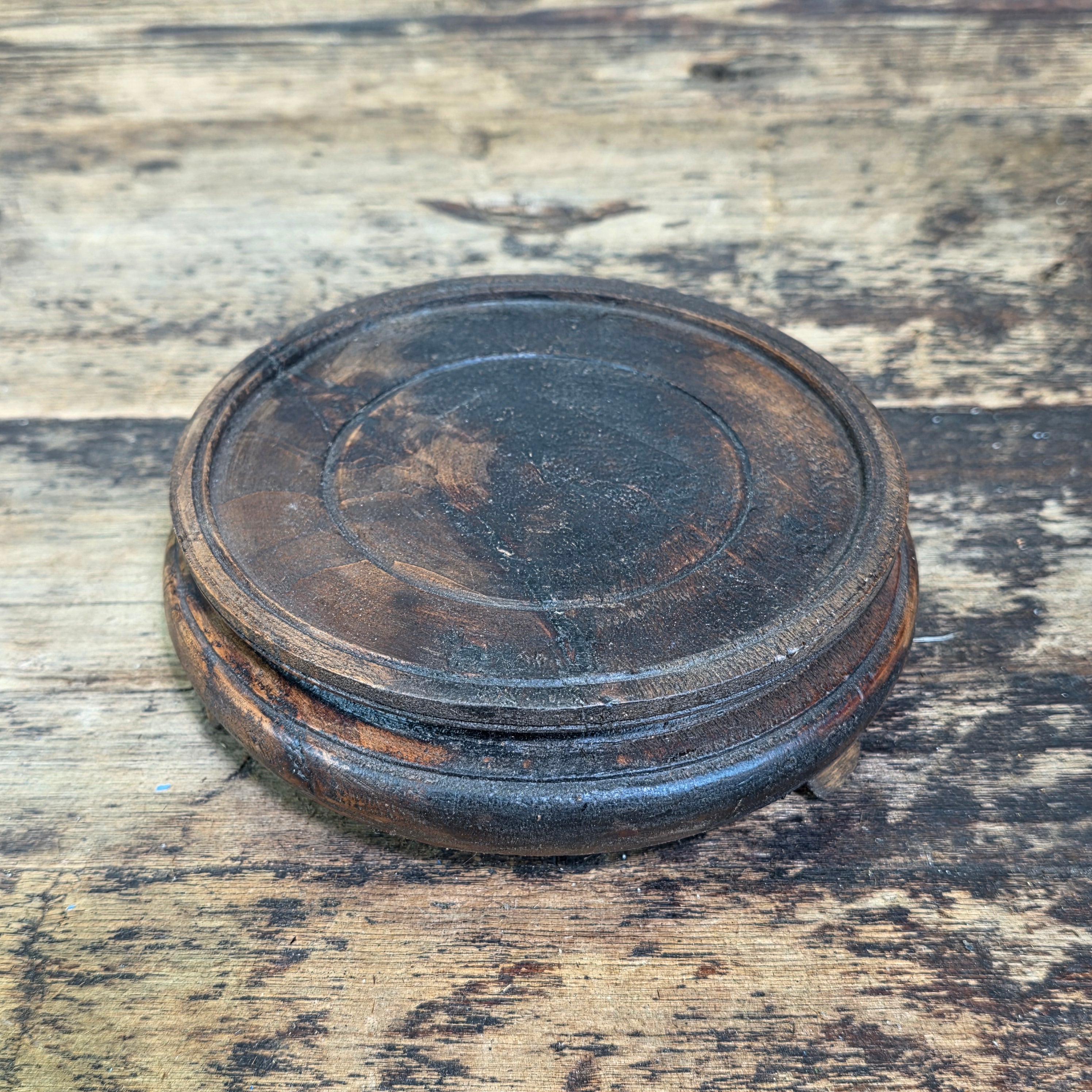Vintage Chinese Wood Display Stand Round Antique Vase Ginger Jar Bowl Base 4.75"