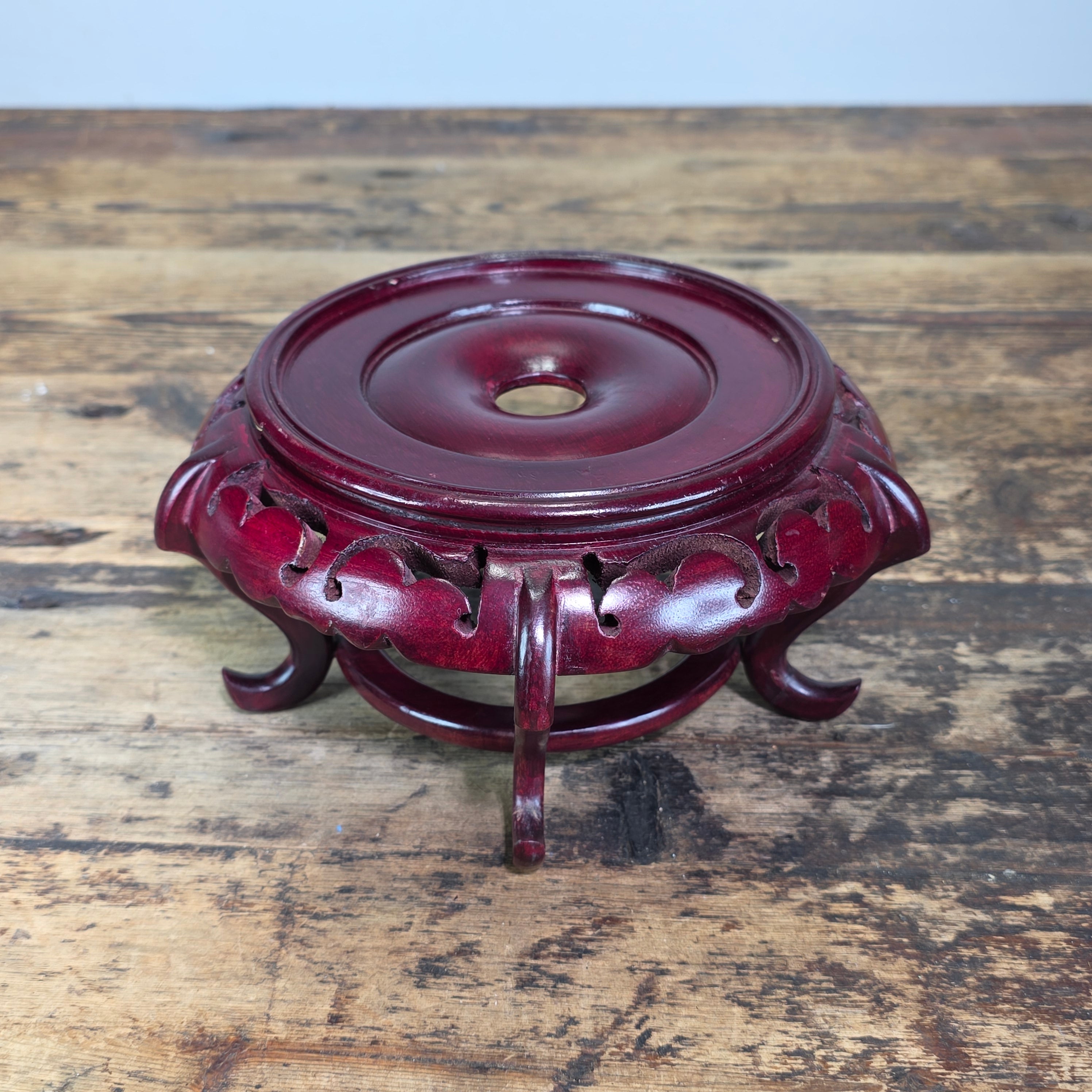 Vintage Chinese Wood Display Stand Round 5 Leg Ginger Jar Vase Bowl Base 5.25"