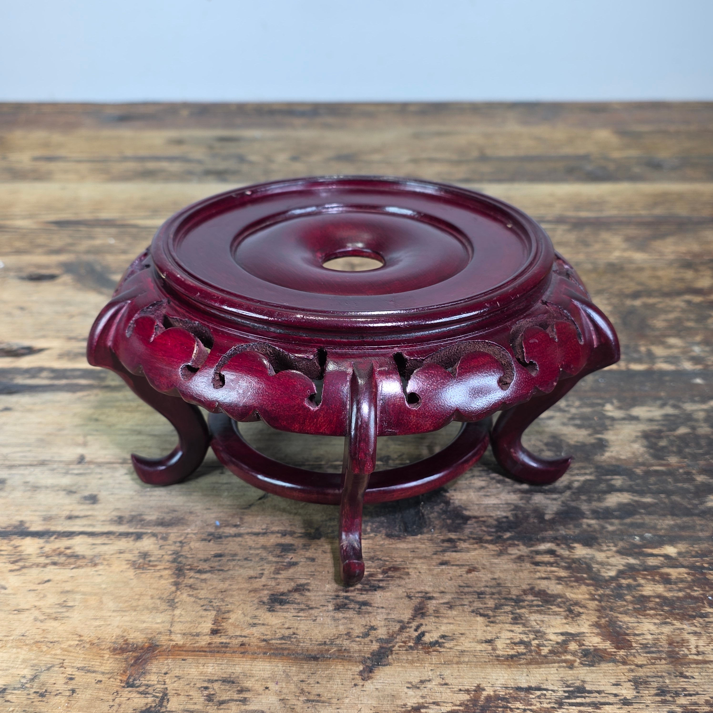 Vintage Chinese Wood Display Stand Round 5 Leg Ginger Jar Vase Bowl Base 4.75"