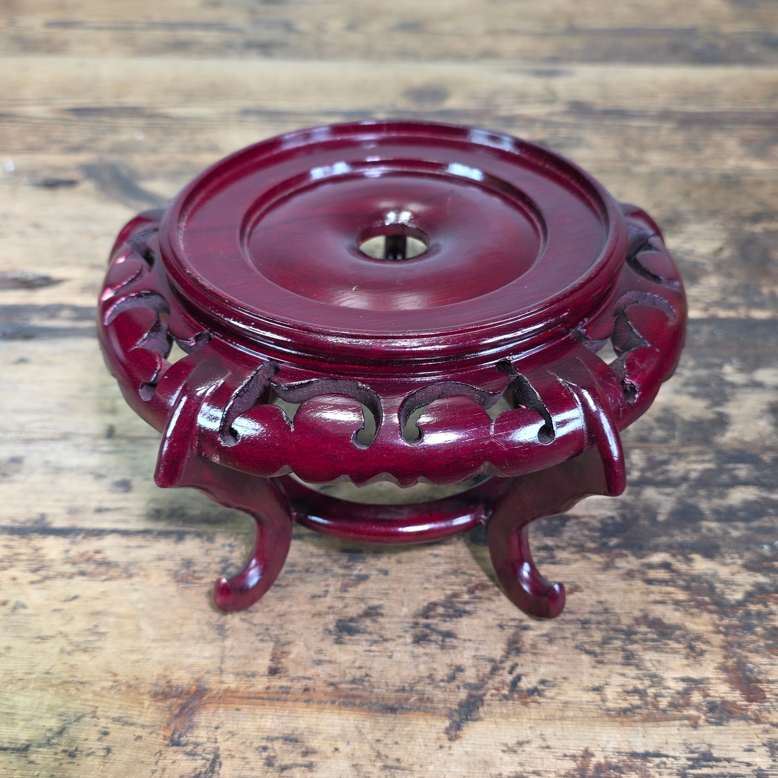 Vintage Chinese Wood Display Stand Round 5 Leg Ginger Jar Vase Bowl Base 4.75"