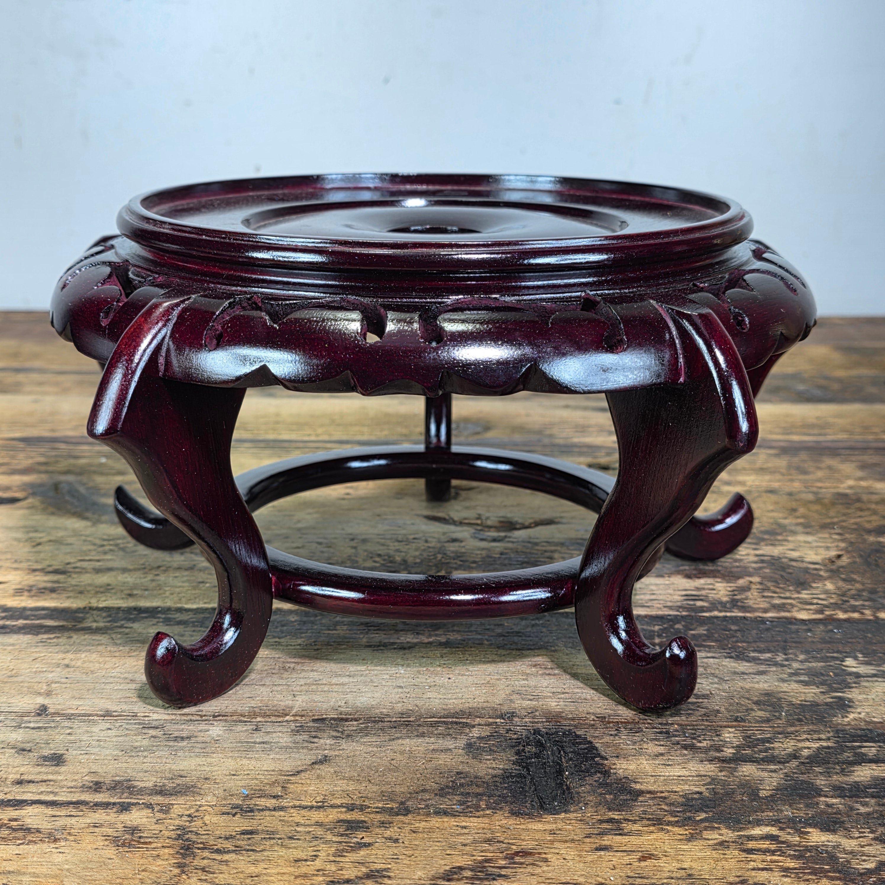 NOS Vintage Chinese Wood Display Stand Large 5 Leg Ginger Jar Vase Base 7.5" Dia