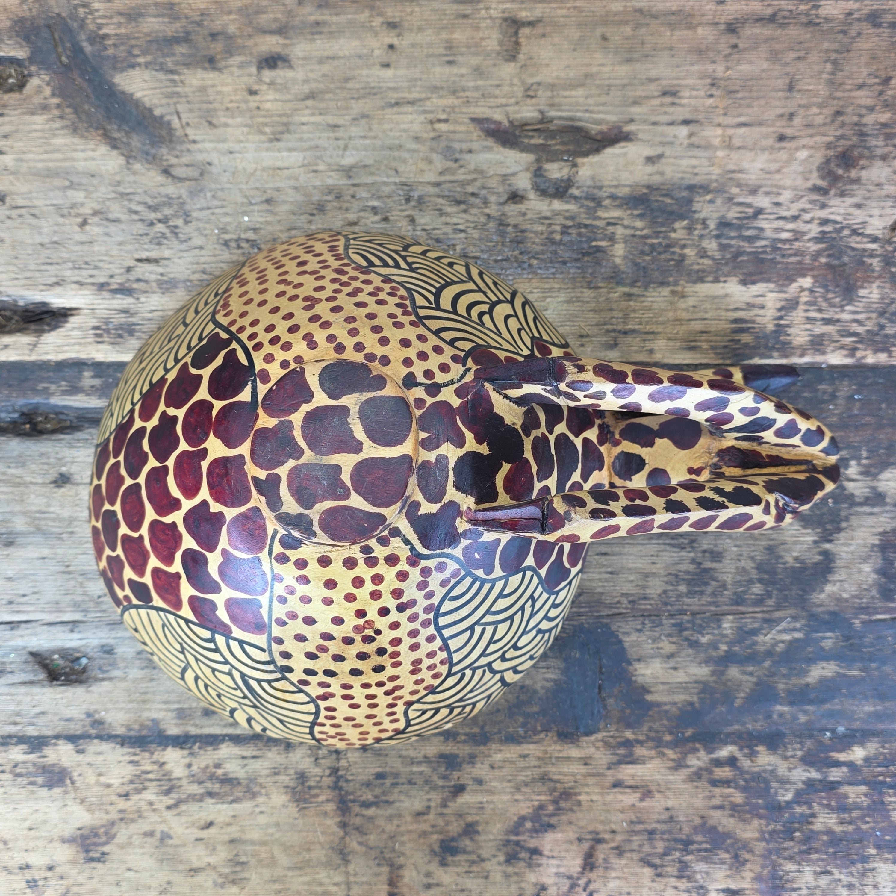 Vintage Hand Carved Wooden Giraffe Bowl African Folk Art Wood Animal Scuplture