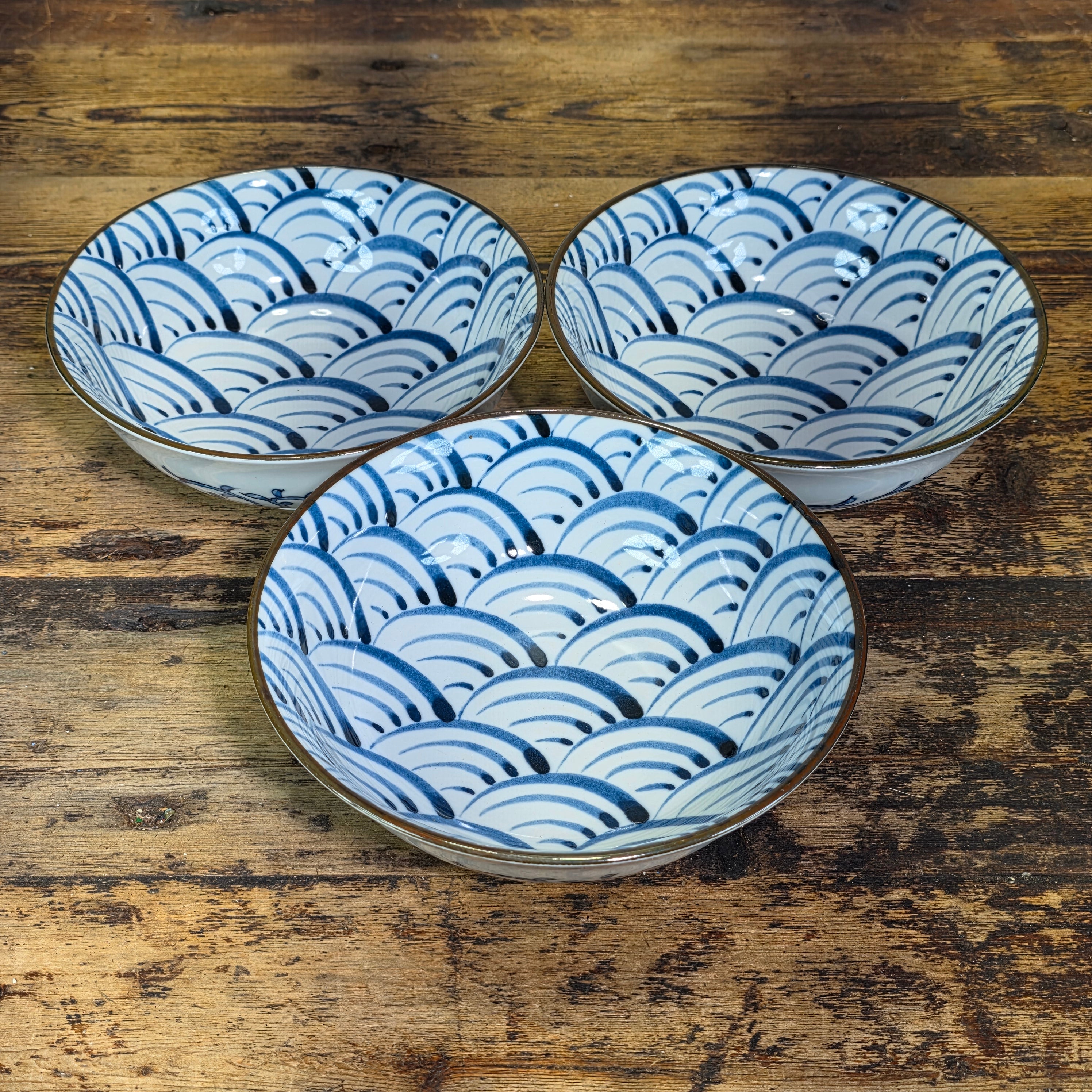 3pc Seishu Arita Imari Porcelain Bowls Set Japan Floral Gold Rim Salad Soup 7.5"