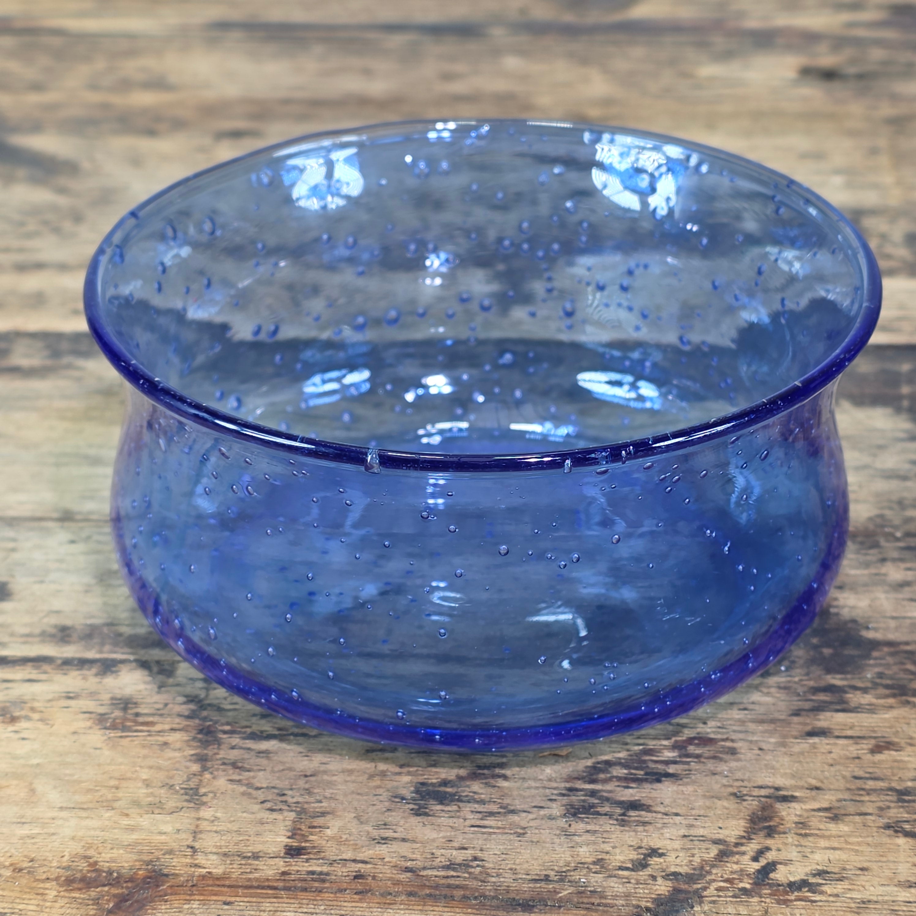 Vintage Cobalt Blue Seeded Glass Bowl Pair MCM Hand Blown Flared Small Catchall