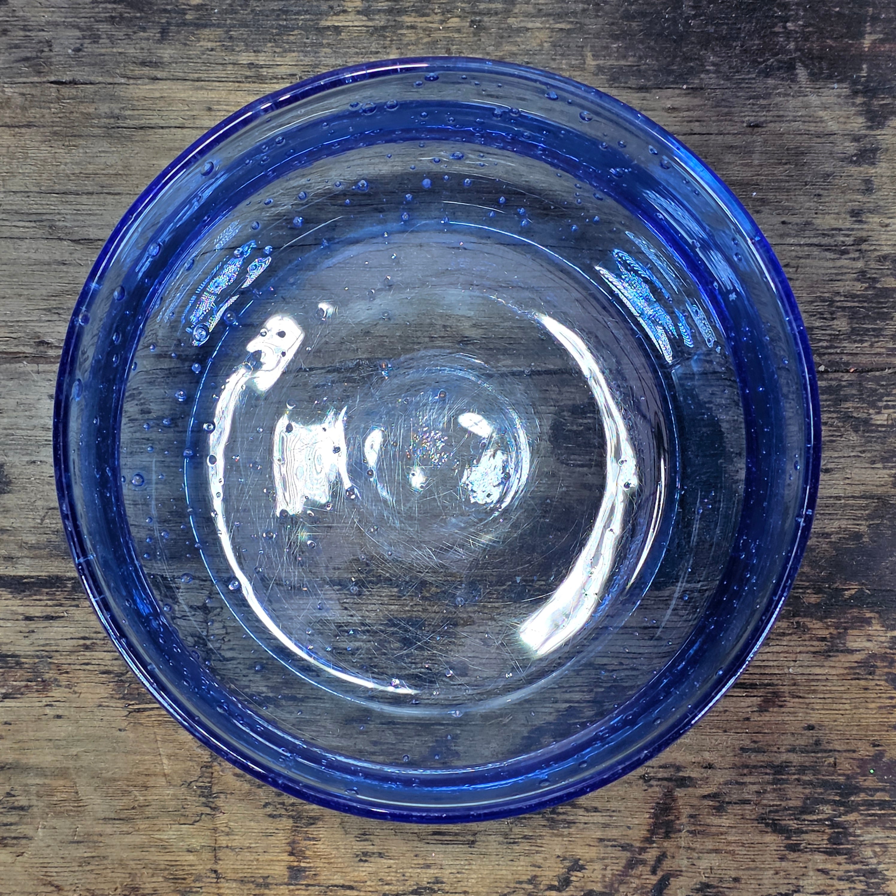 Vintage Cobalt Blue Seeded Glass Bowl Pair MCM Hand Blown Flared Small Catchall