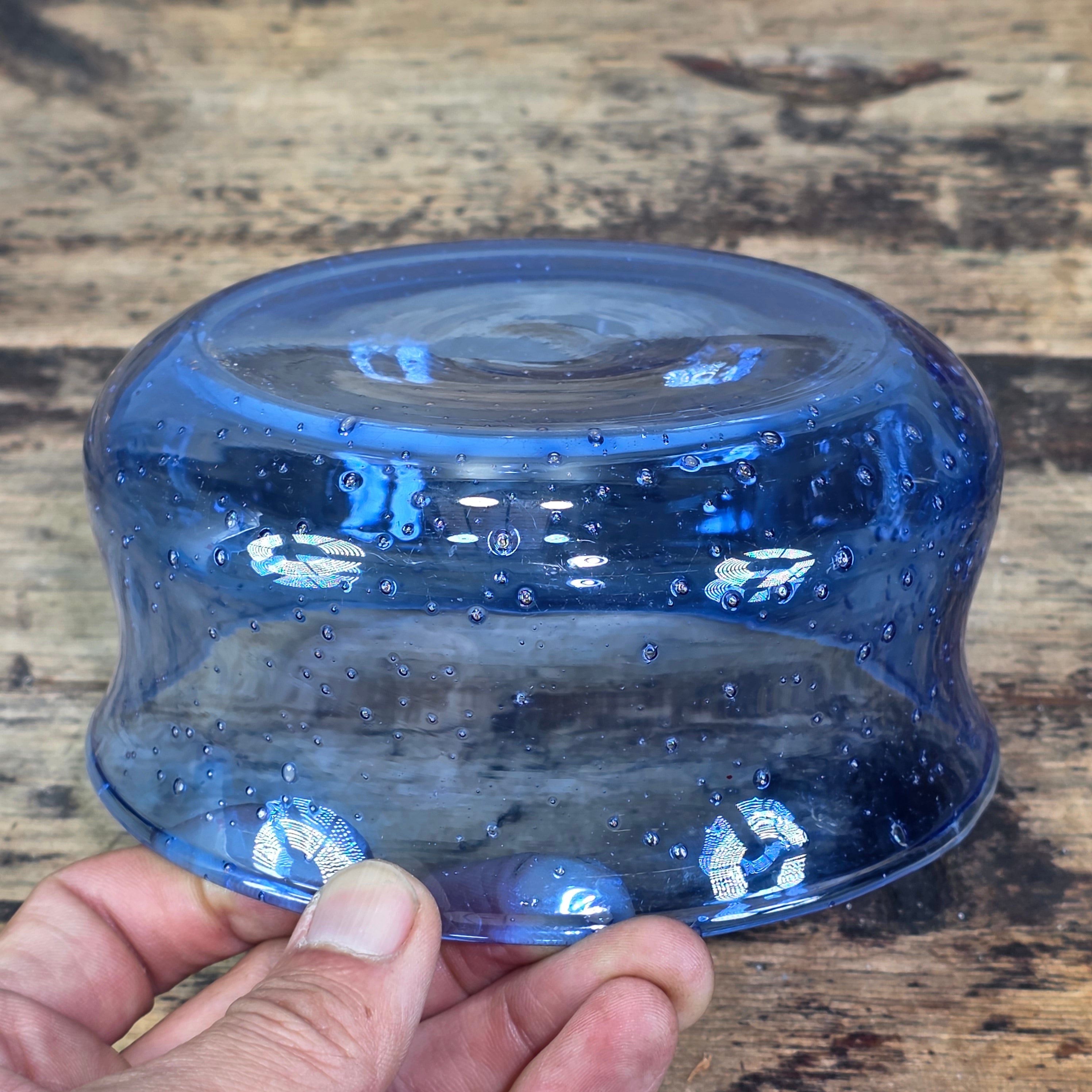 Vintage Cobalt Blue Seeded Glass Bowl Pair MCM Hand Blown Flared Small Catchall