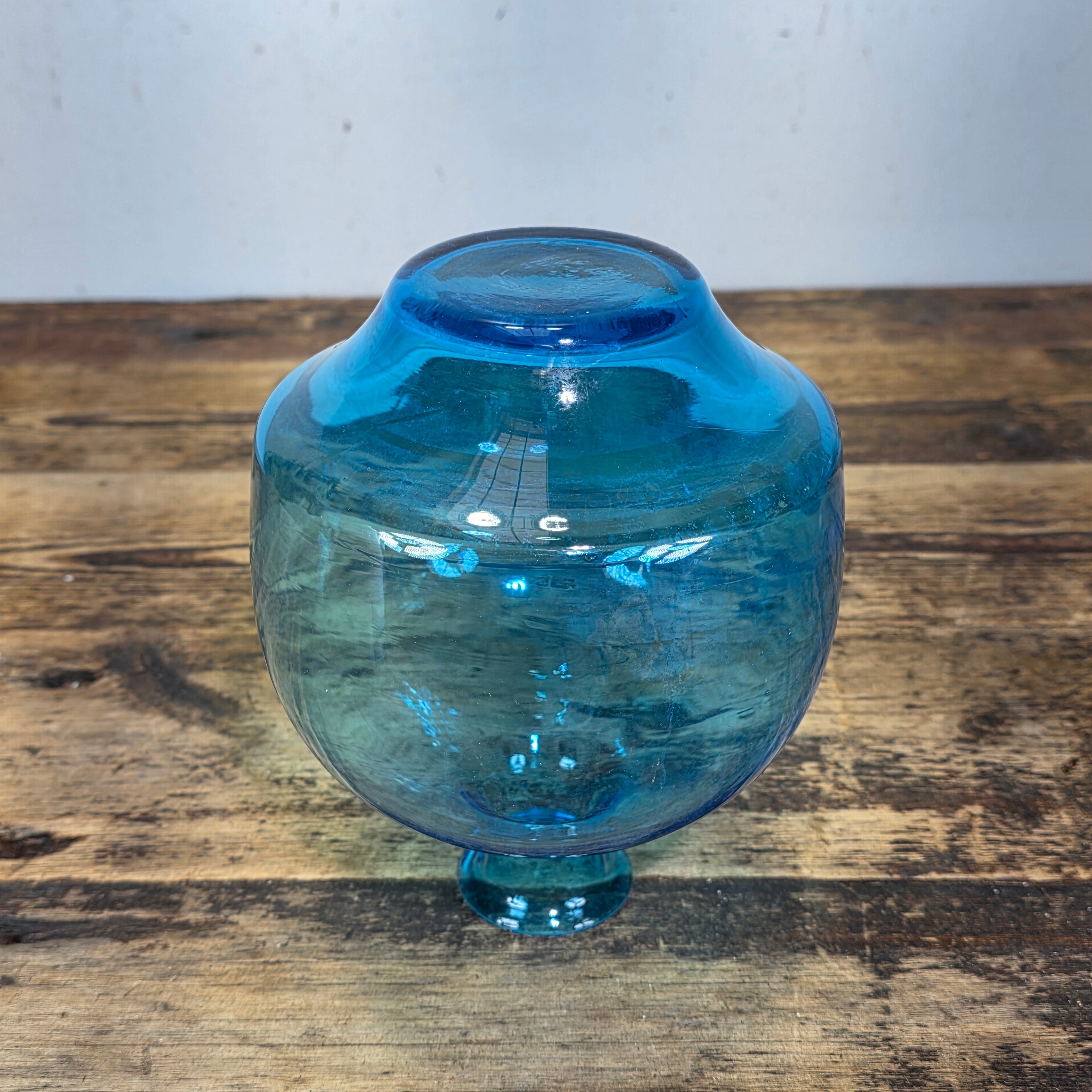 Vintage MCM Amber Glass Vase 3 Pinch Dimple Hand Blown Mid Century Retro 7"