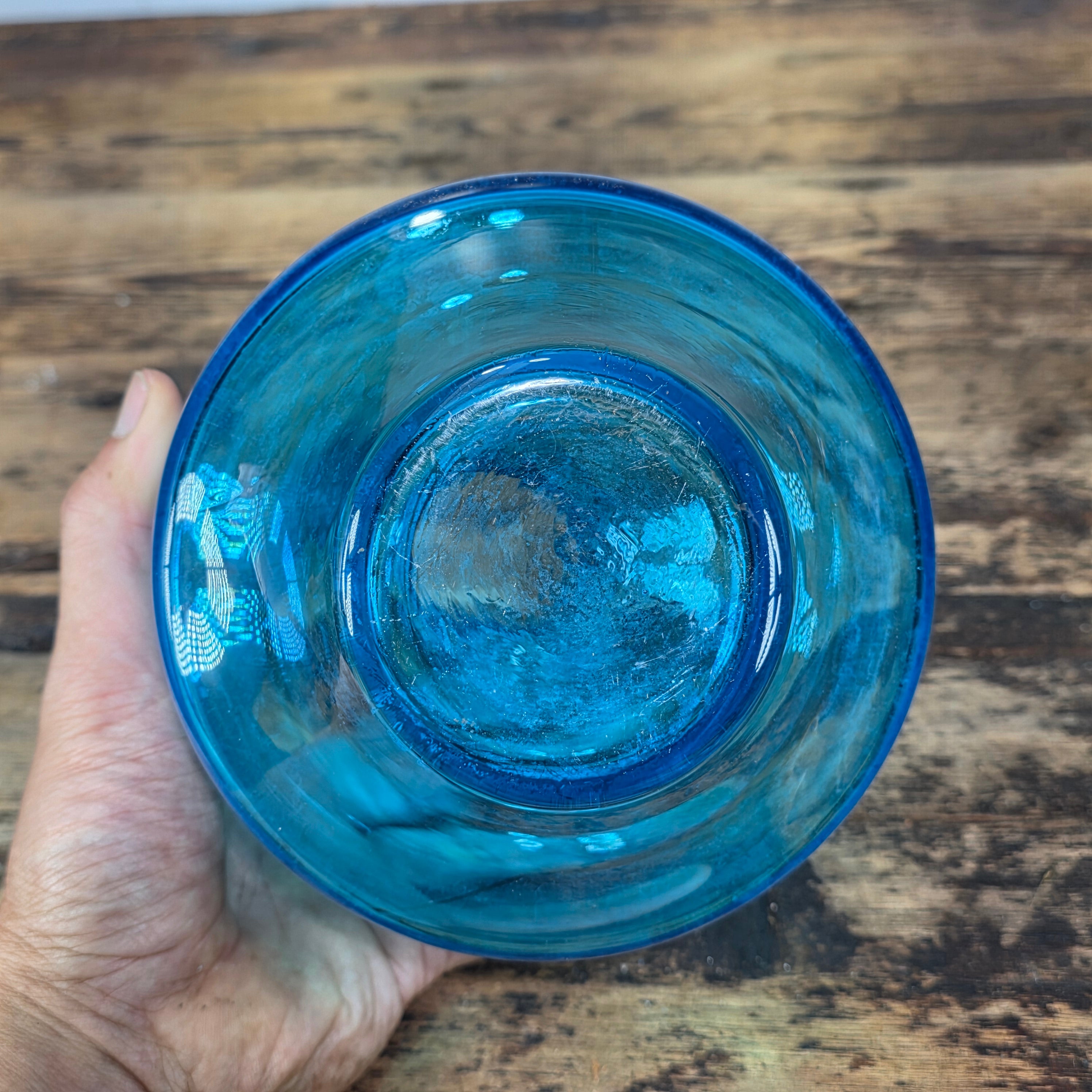 Vintage MCM Amber Glass Vase 3 Pinch Dimple Hand Blown Mid Century Retro 7"